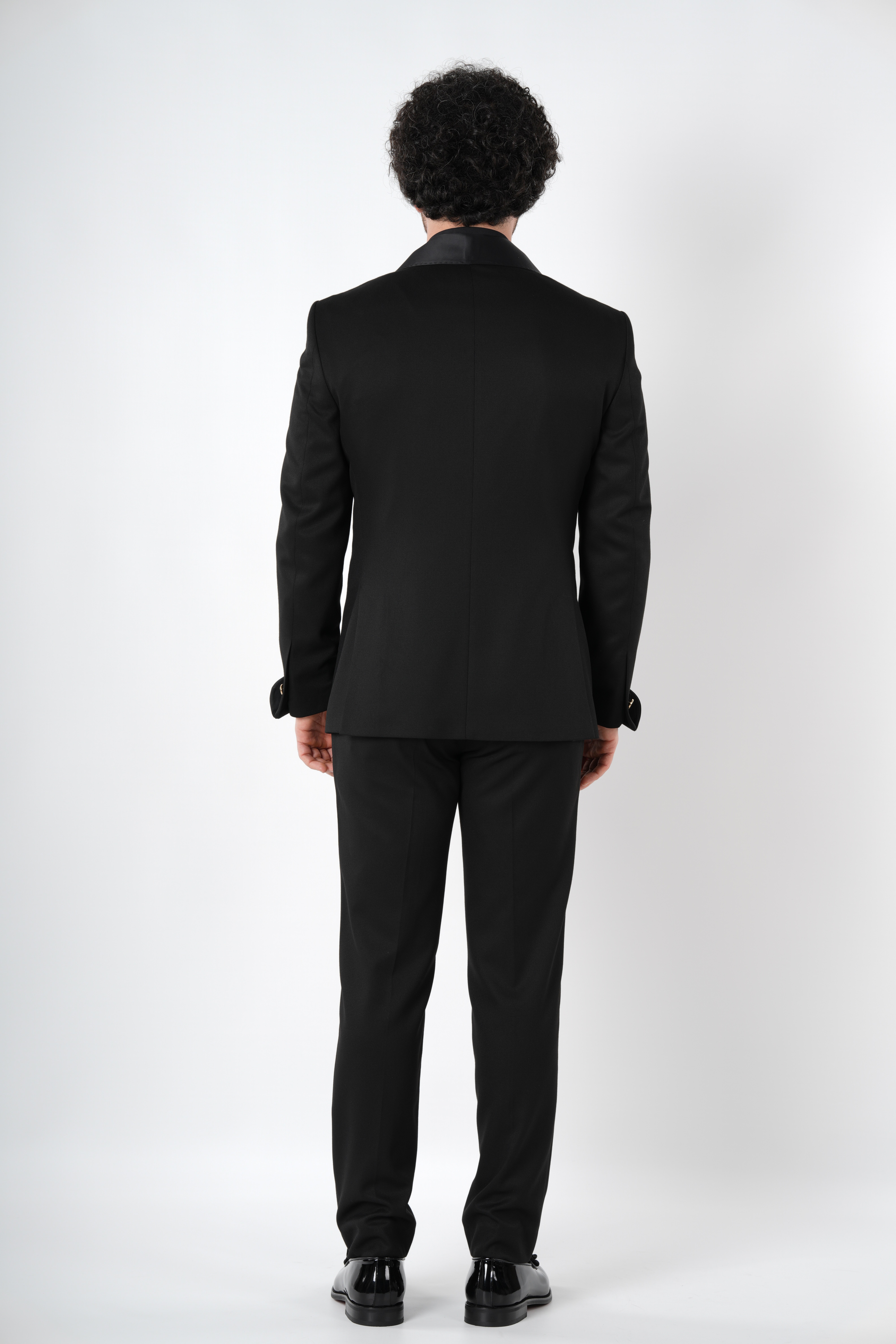 Erkek Premium Smokin Damatlık Gold Düğme Şal Yaka i İtalyan Stil Slim Fit Ceket Pantolon Papyon-Siyah