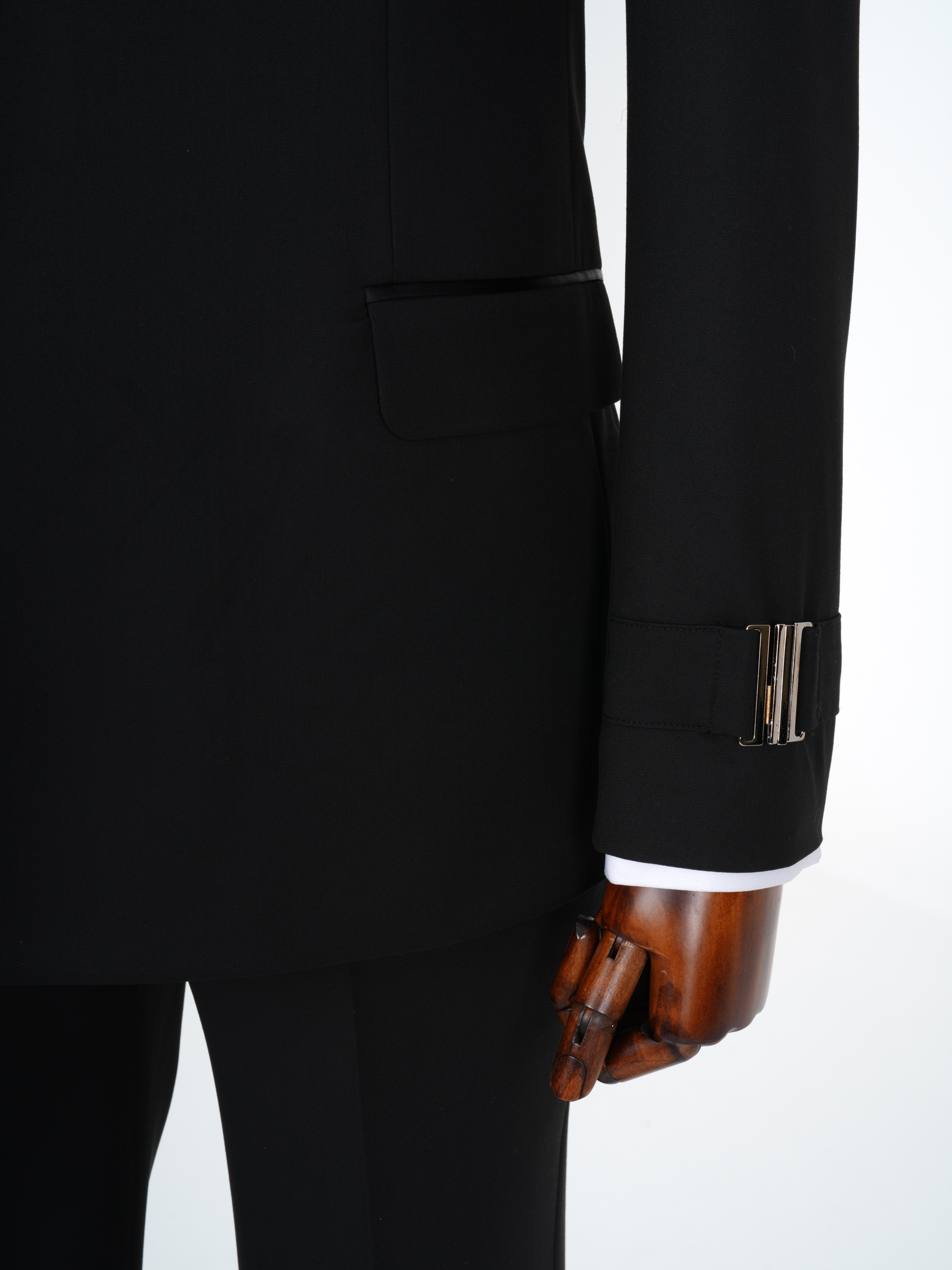 Erkek Premıum Smokin Damatlık Şal Yaka Gümüş Toka İtalyan Stil Slim Fit Ceket Pantolon Papyon - Siyah