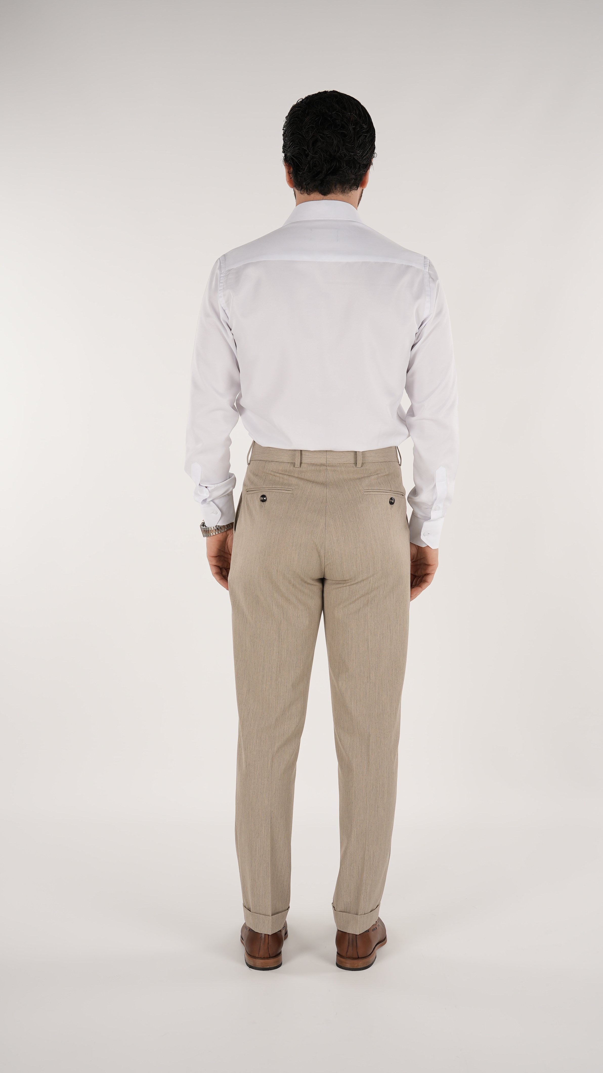 Erkek Slim Fit İtalyan Stil Piliseli Likralı Kanvas Pantolon-Krem