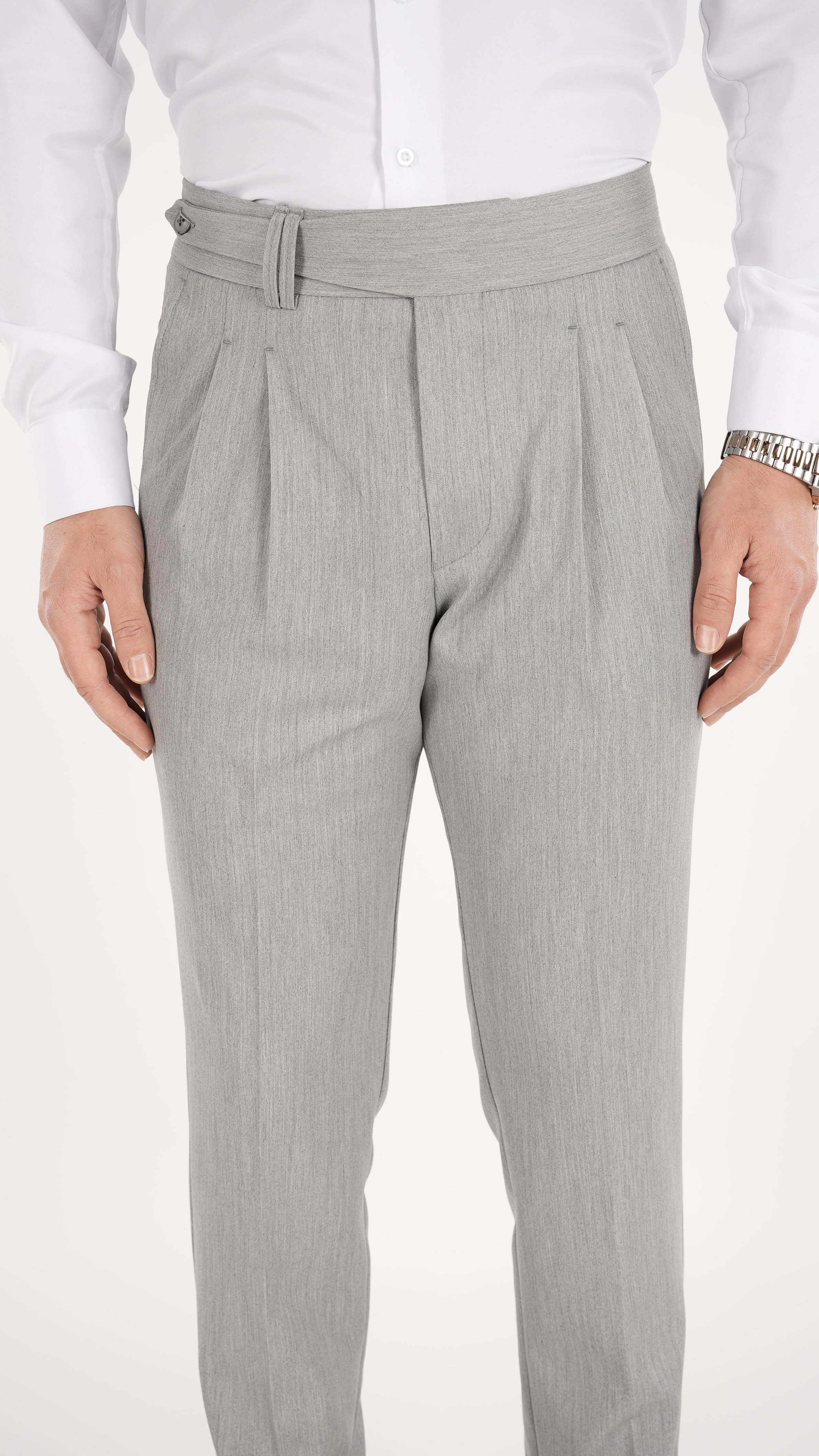 Erkek Slim Fit İtalyan Stil Piliseli Likralı Kanvas Pantolon-Gri