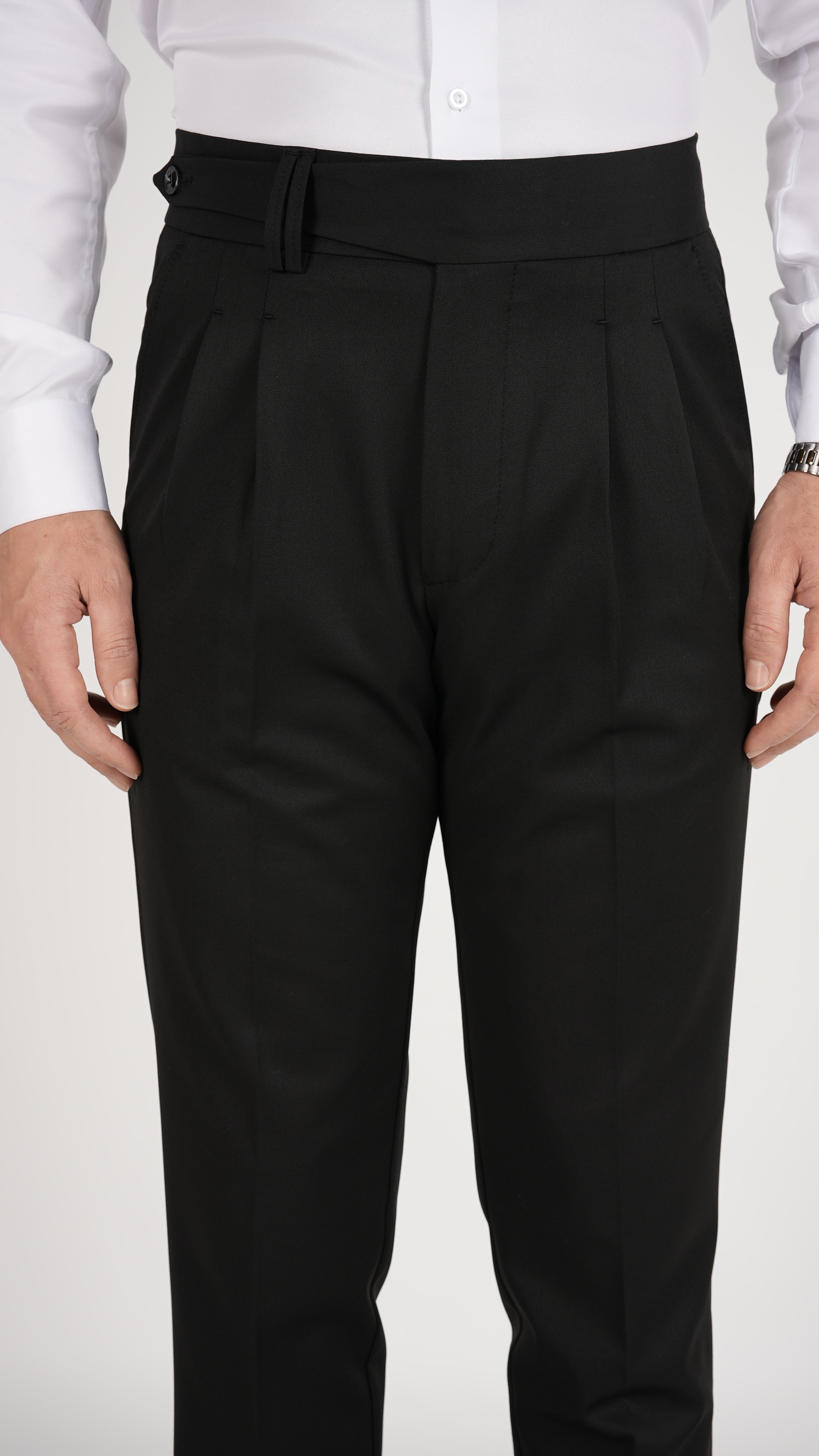 Erkek Slim Fit İtalyan Stil Piliseli Likralı Kanvas Pantolon-Siyah