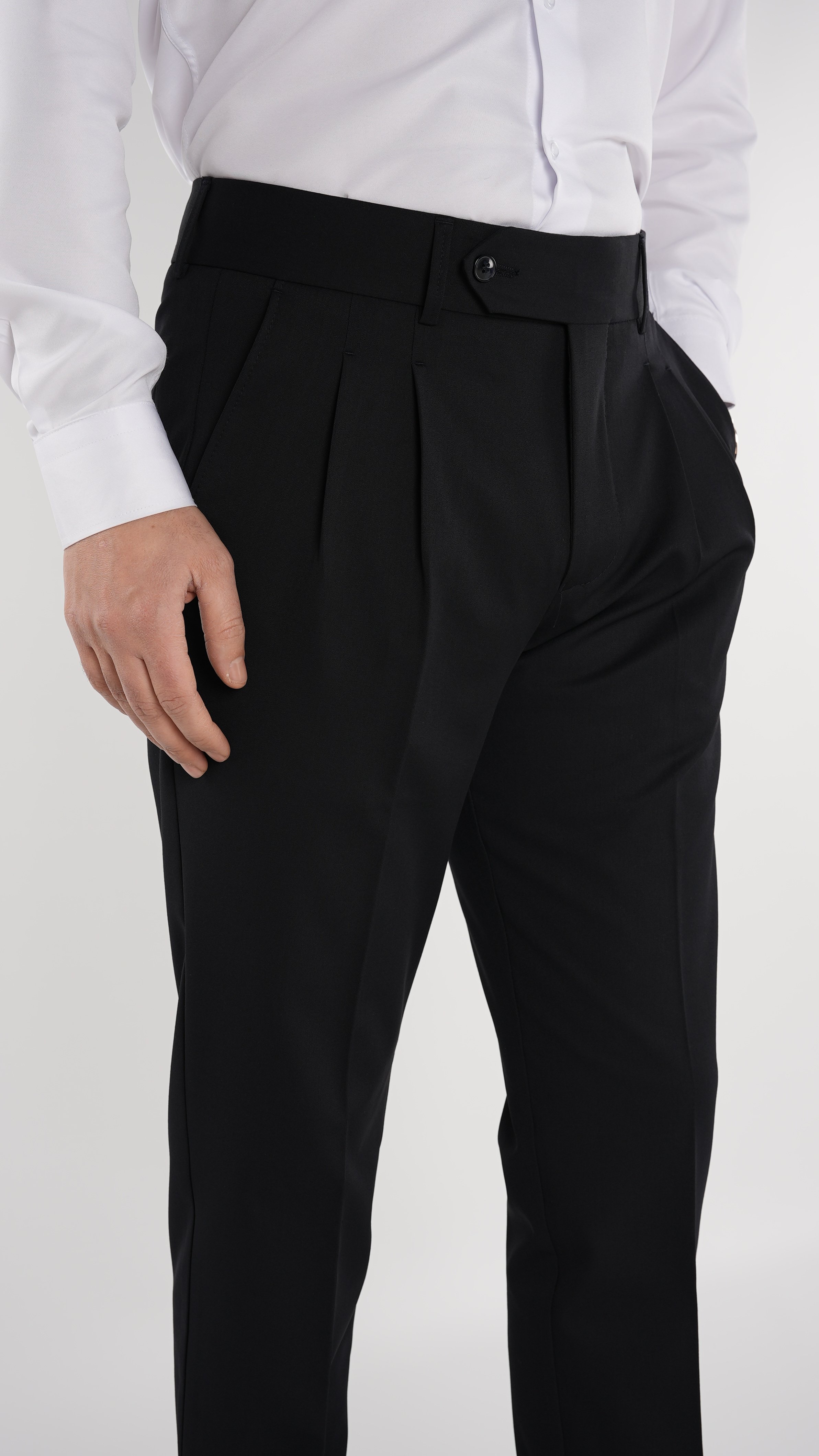 Erkek Slim Fit İtalyan Stil Piliseli Likralı Kanvas Pantolon-Koyu Lacivert