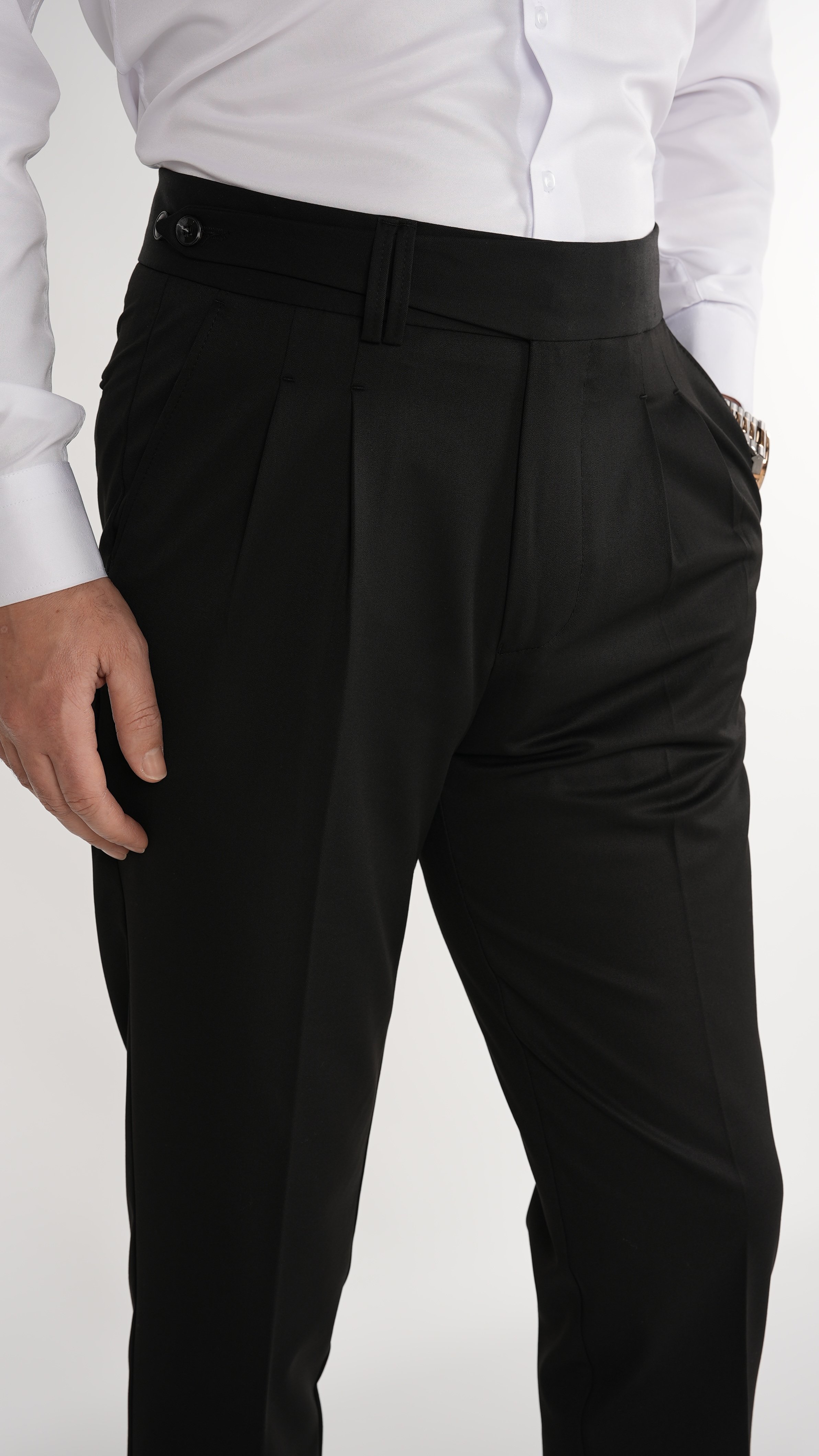 Erkek Slim Fit İtalyan Stil Piliseli Likralı Kanvas Pantolon-Siyah