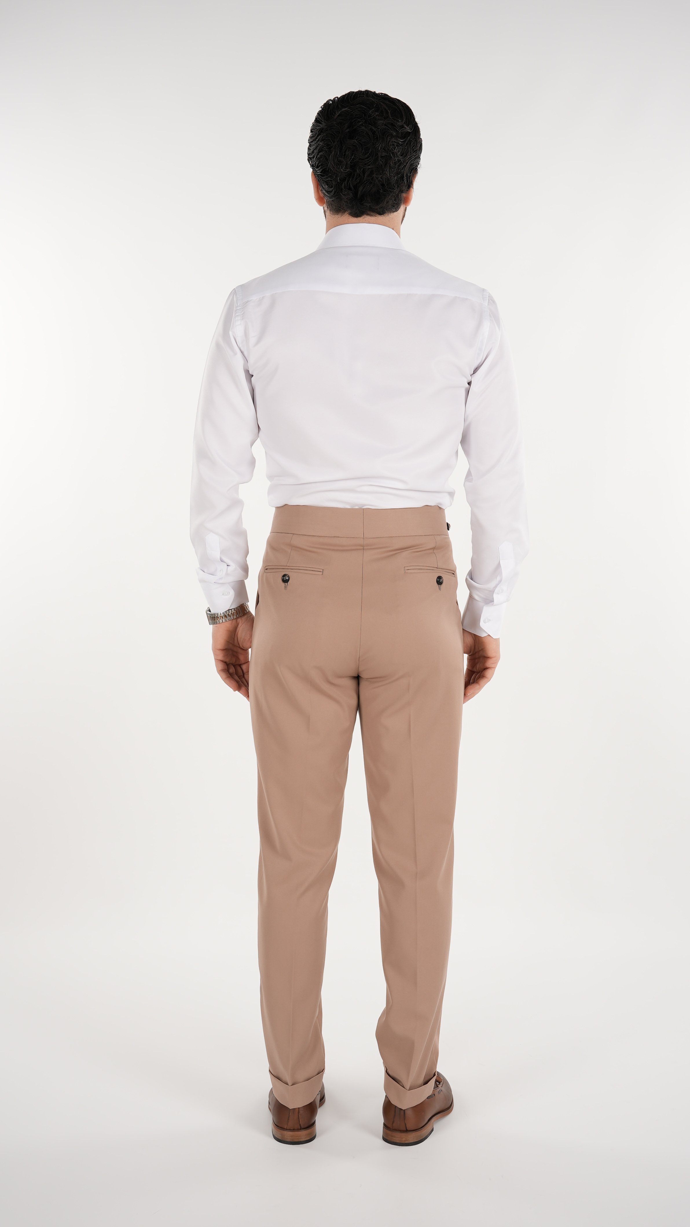 Erkek Slim Fit İtalyan Stil Piliseli Likralı Kanvas Pantolon-Taba