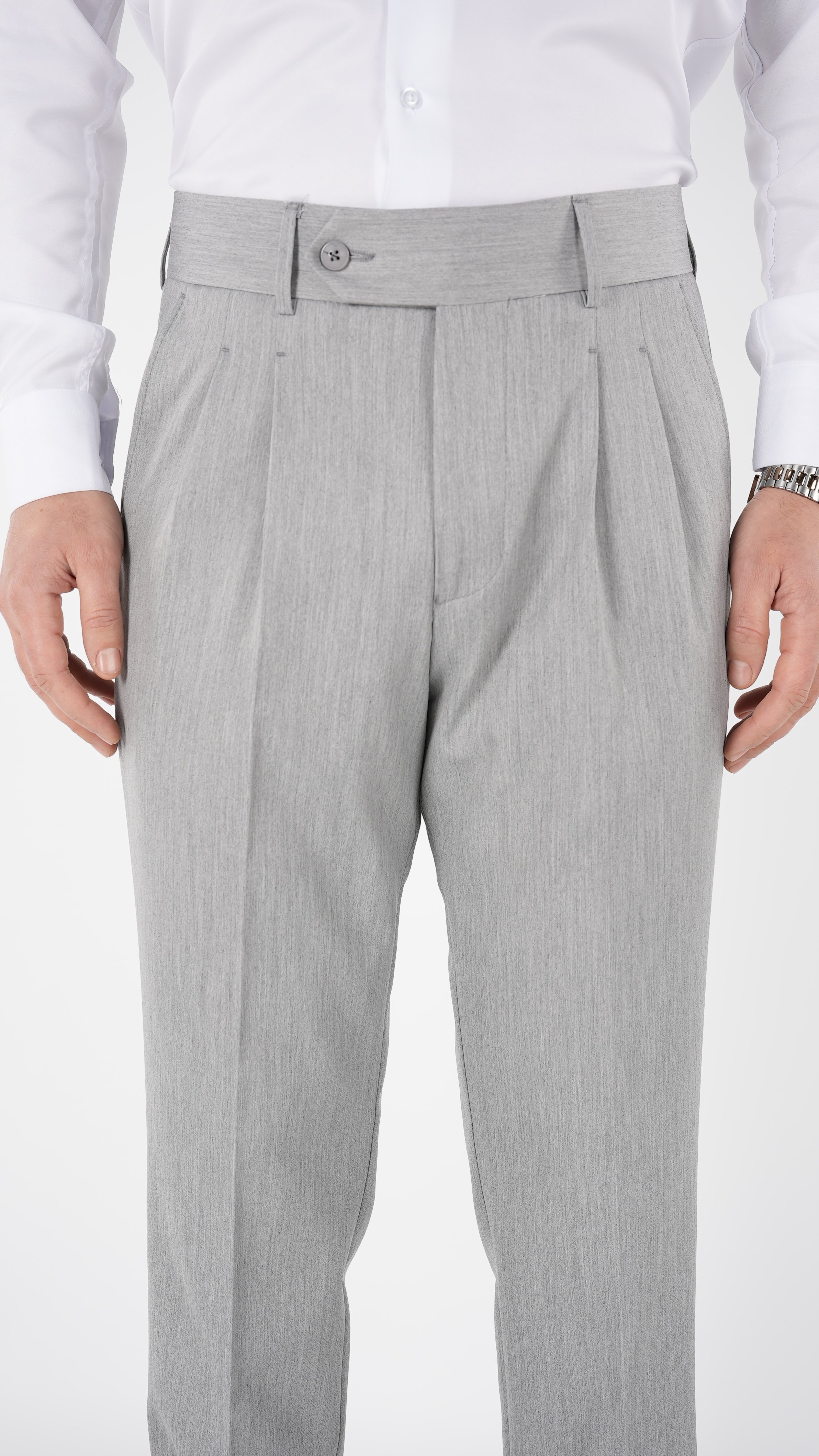 Erkek Slim Fit İtalyan Stil Piliseli Likralı Kanvas Pantolon-Gri