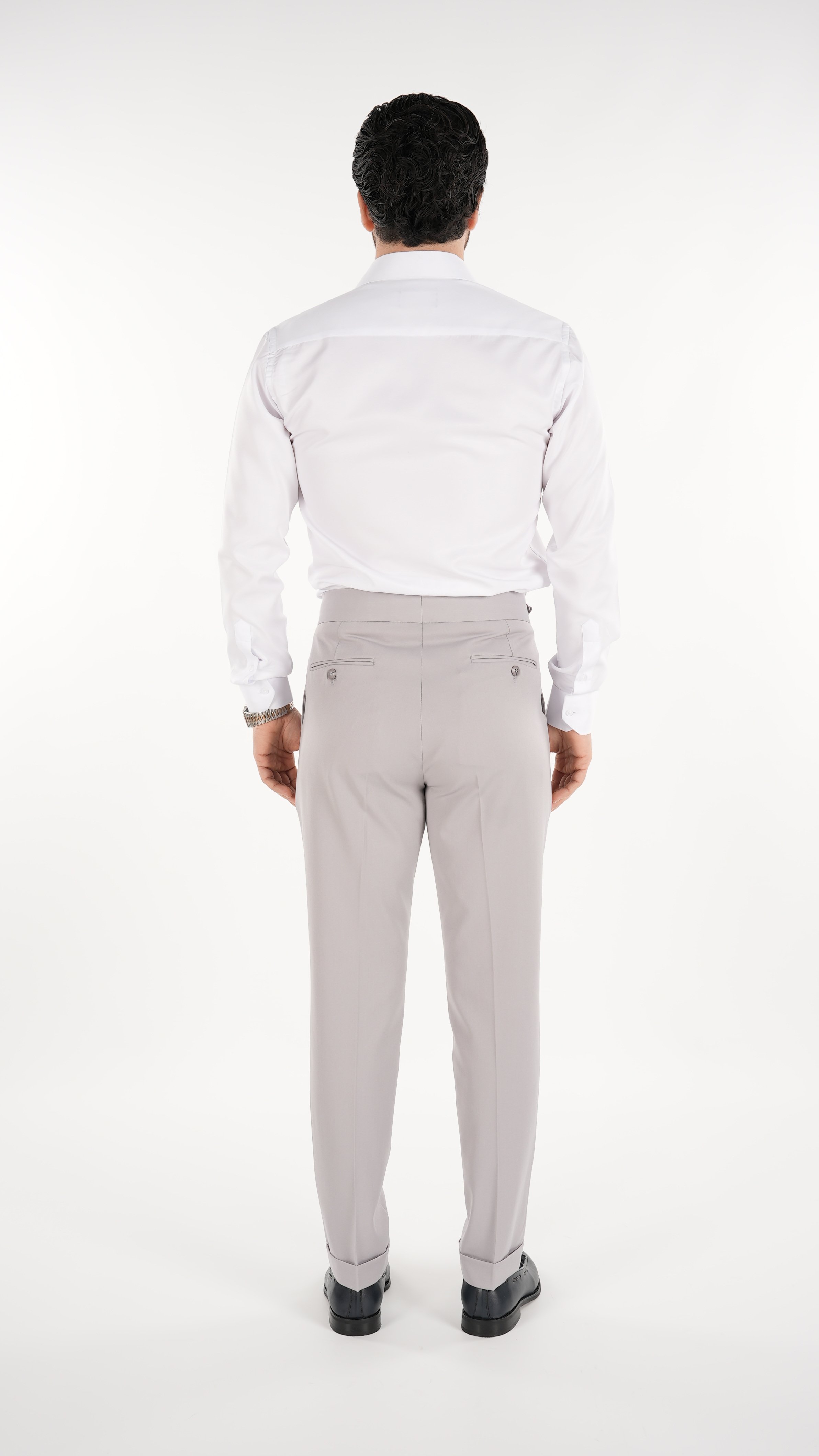 Erkek Slim Fit İtalyan Stil Piliseli Likralı Kanvas Pantolon-Acık Gri
