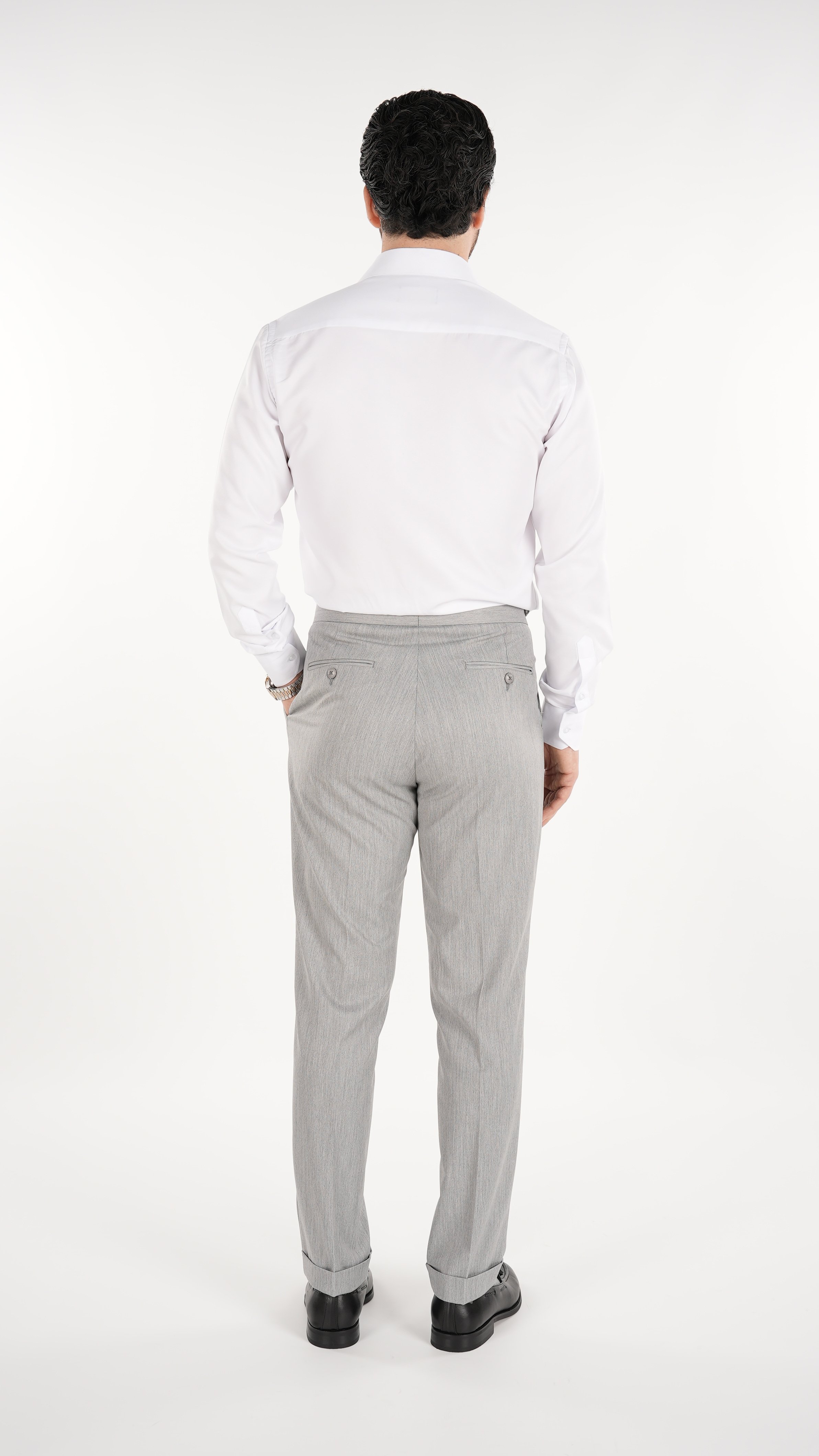 Erkek Slim Fit İtalyan Stil Piliseli Likralı Kanvas Pantolon-Gri