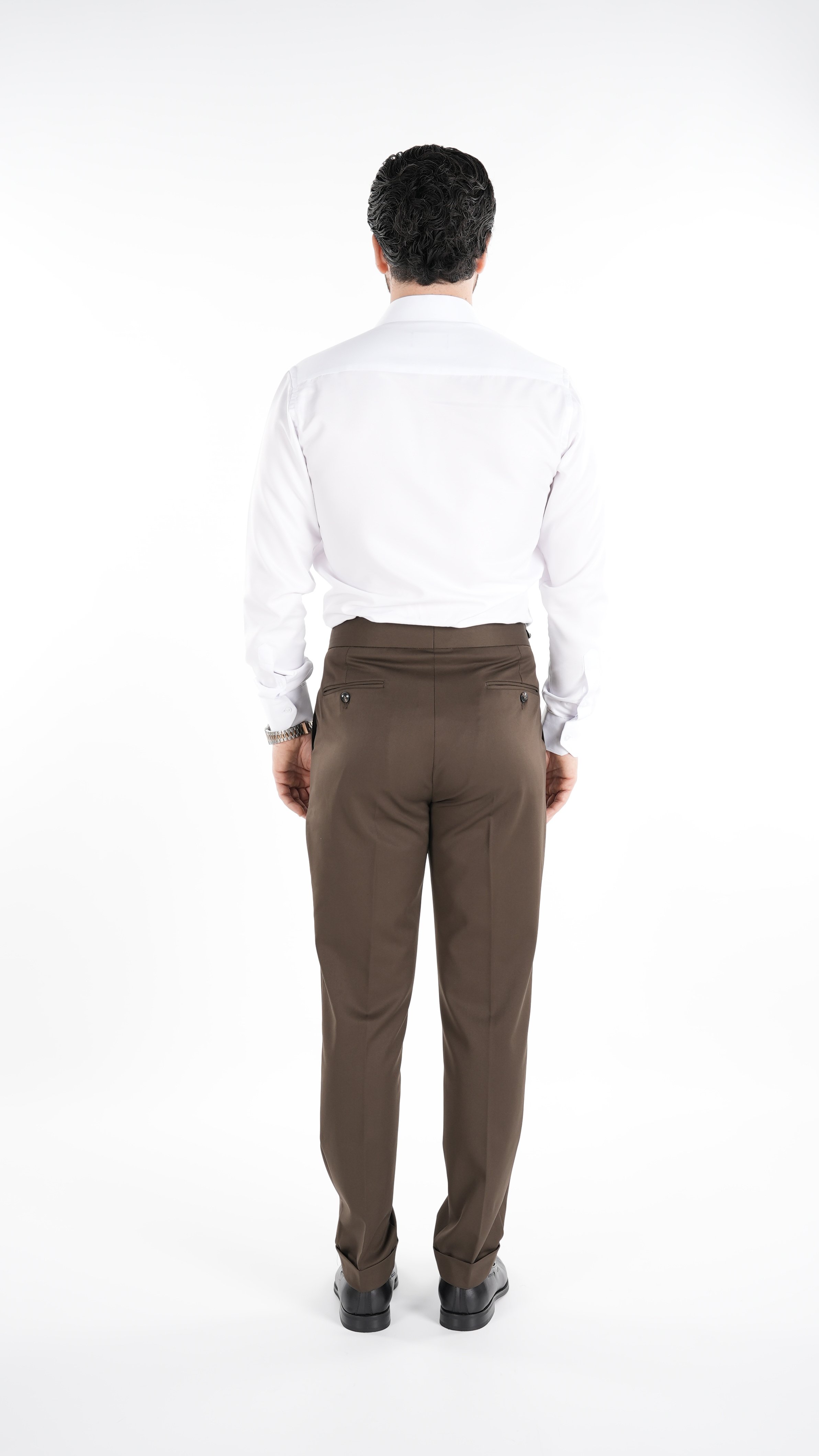 Erkek Slim Fit İtalyan Stil Piliseli Likralı Kanvas Pantolon-Sütlü Kahve