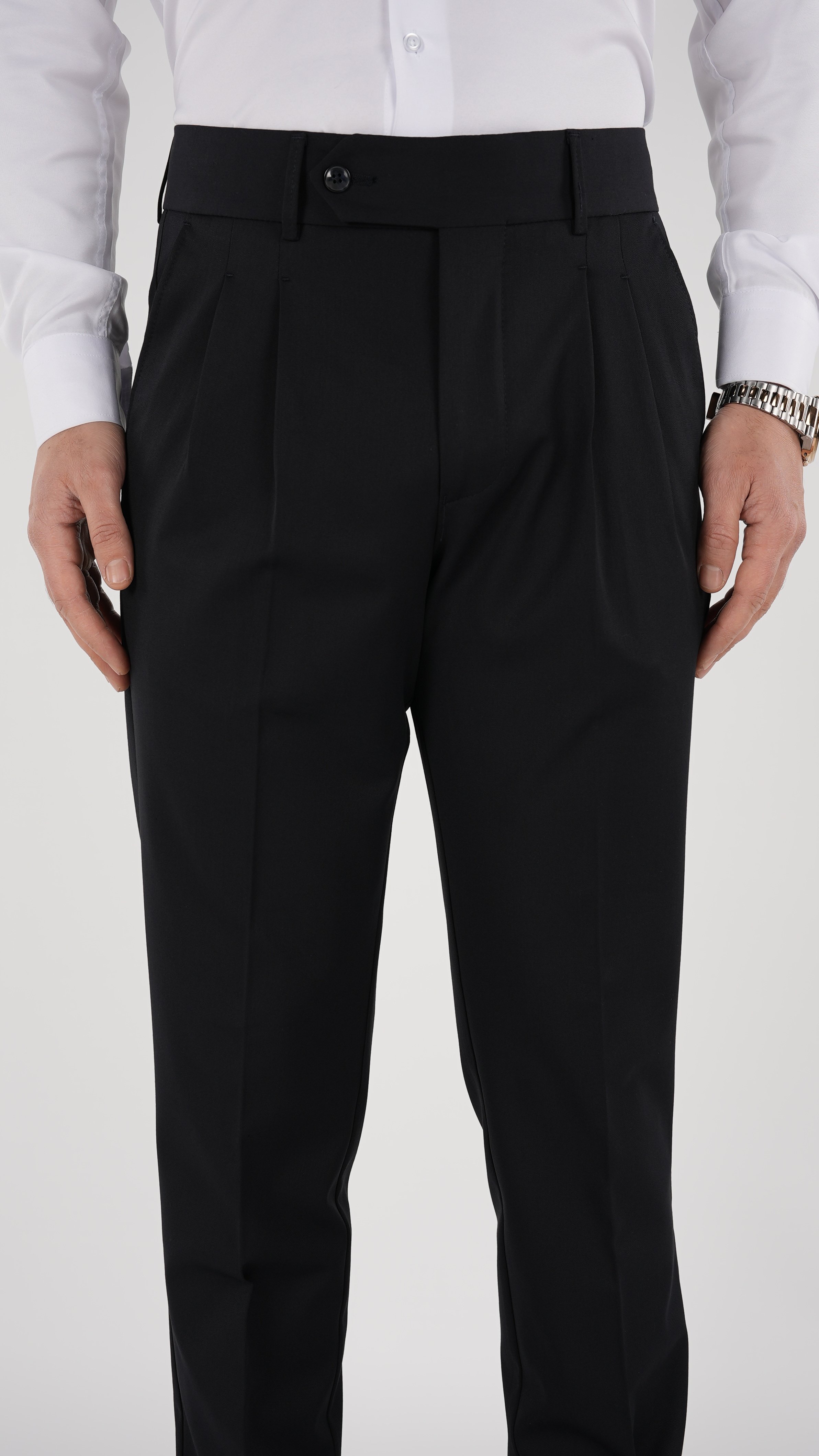Erkek Slim Fit İtalyan Stil Piliseli Likralı Kanvas Pantolon-Koyu Lacivert
