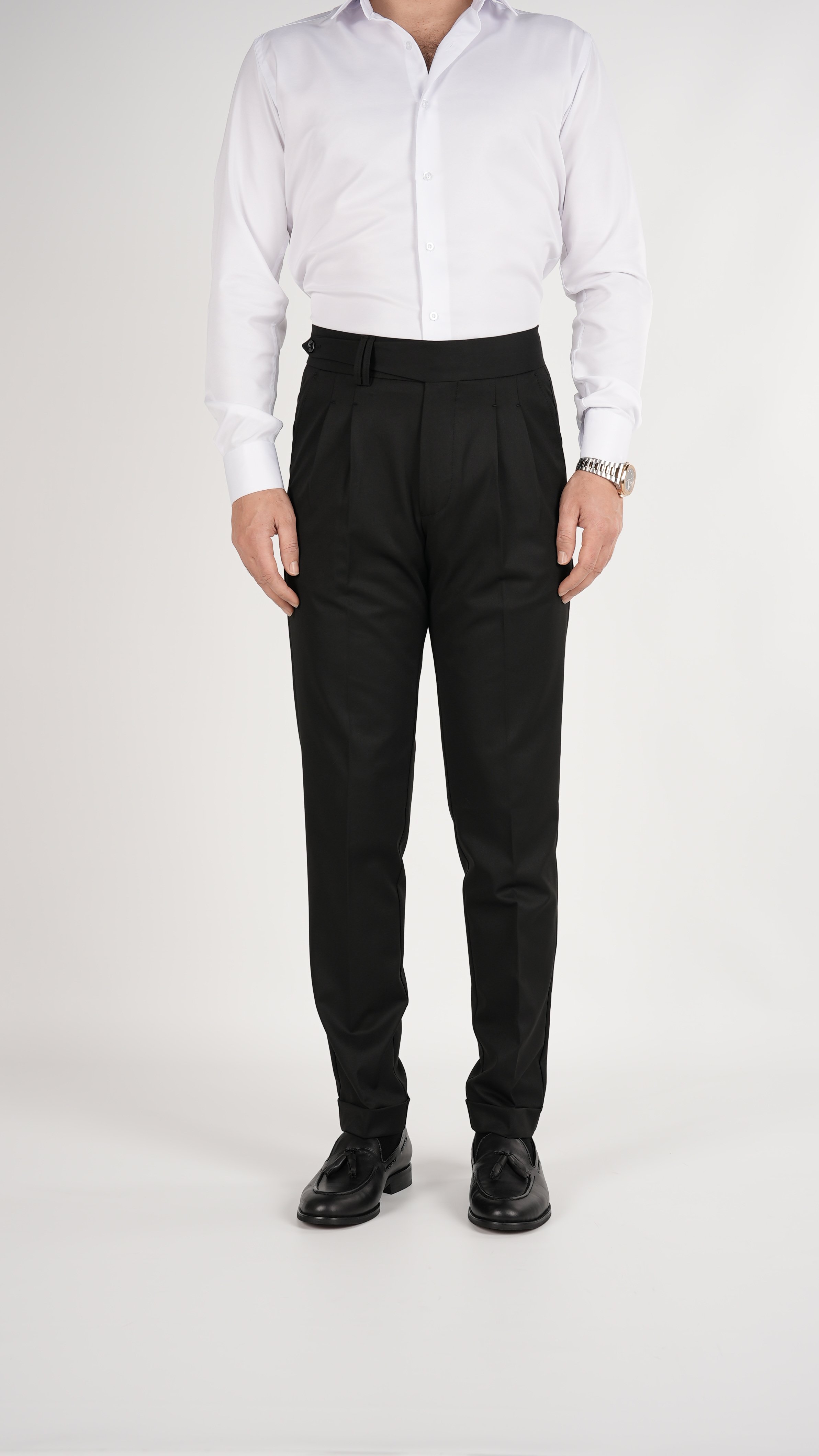 Erkek Slim Fit İtalyan Stil Piliseli Likralı Kanvas Pantolon-Siyah