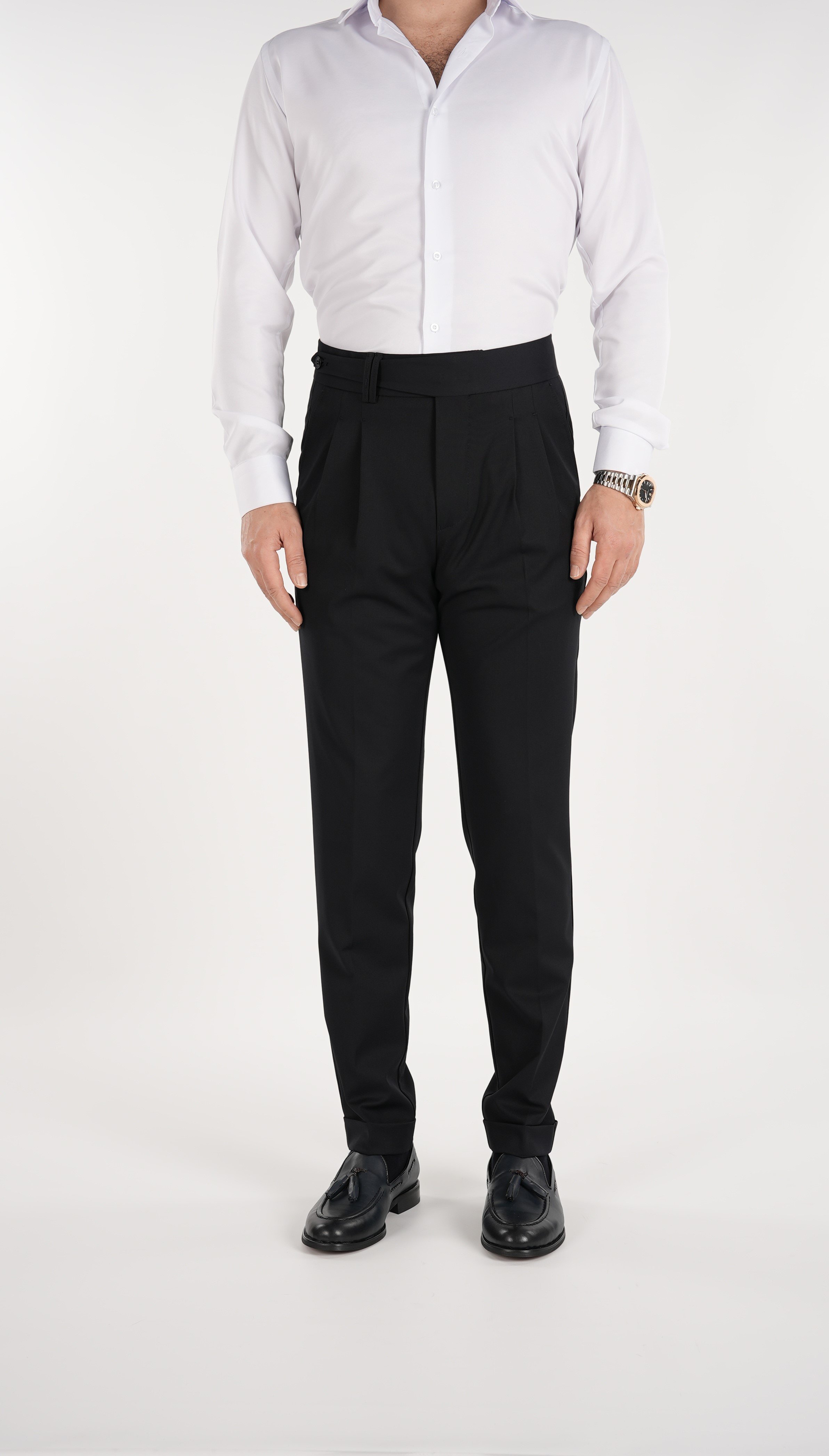 Erkek Slim Fit İtalyan Stil Piliseli Likralı Kanvas Pantolon-Koyu Lacivert
