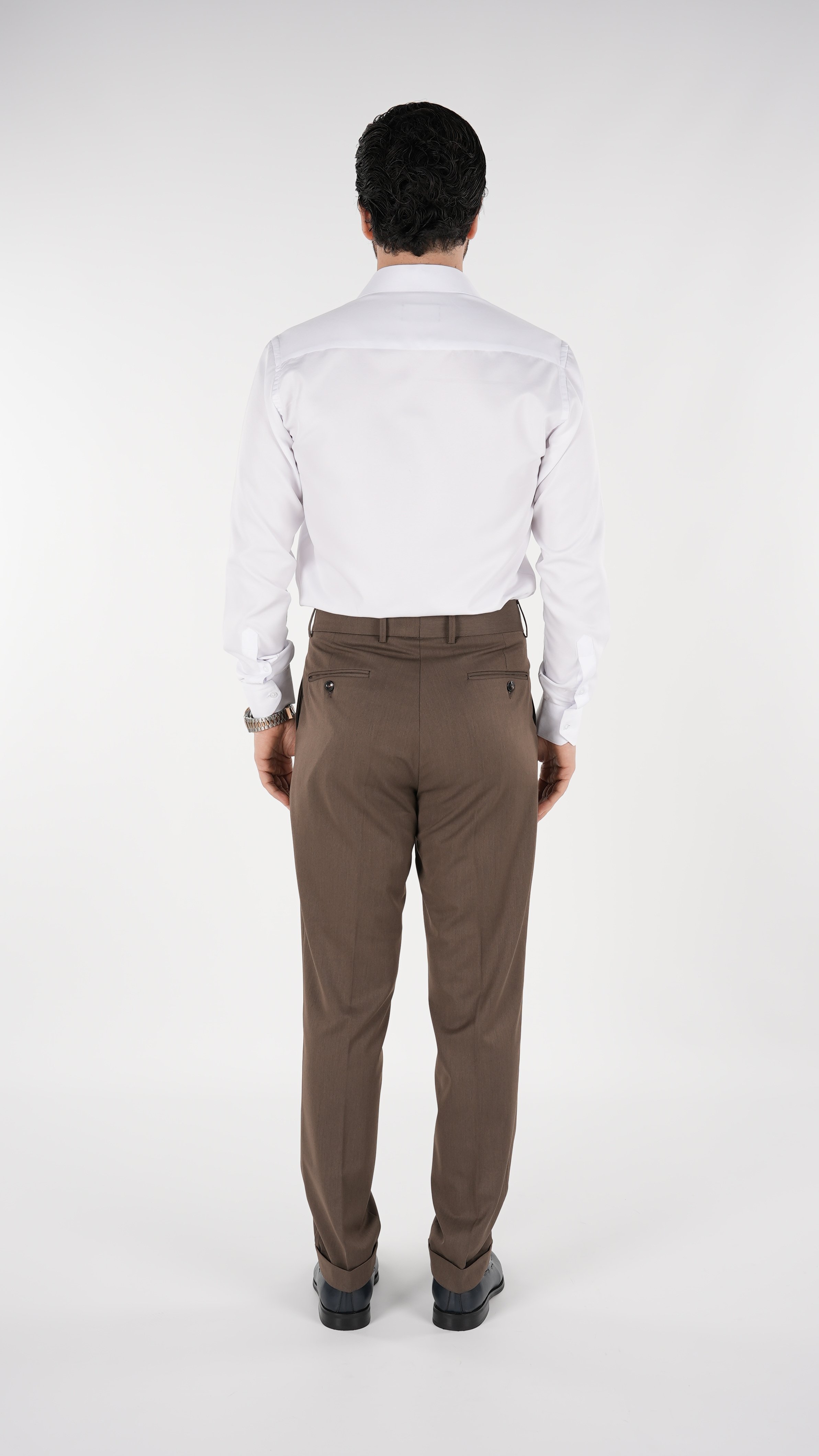 Pantalon en toile Lycra plissé de style italien coupe slim pour hommes - Marron lait