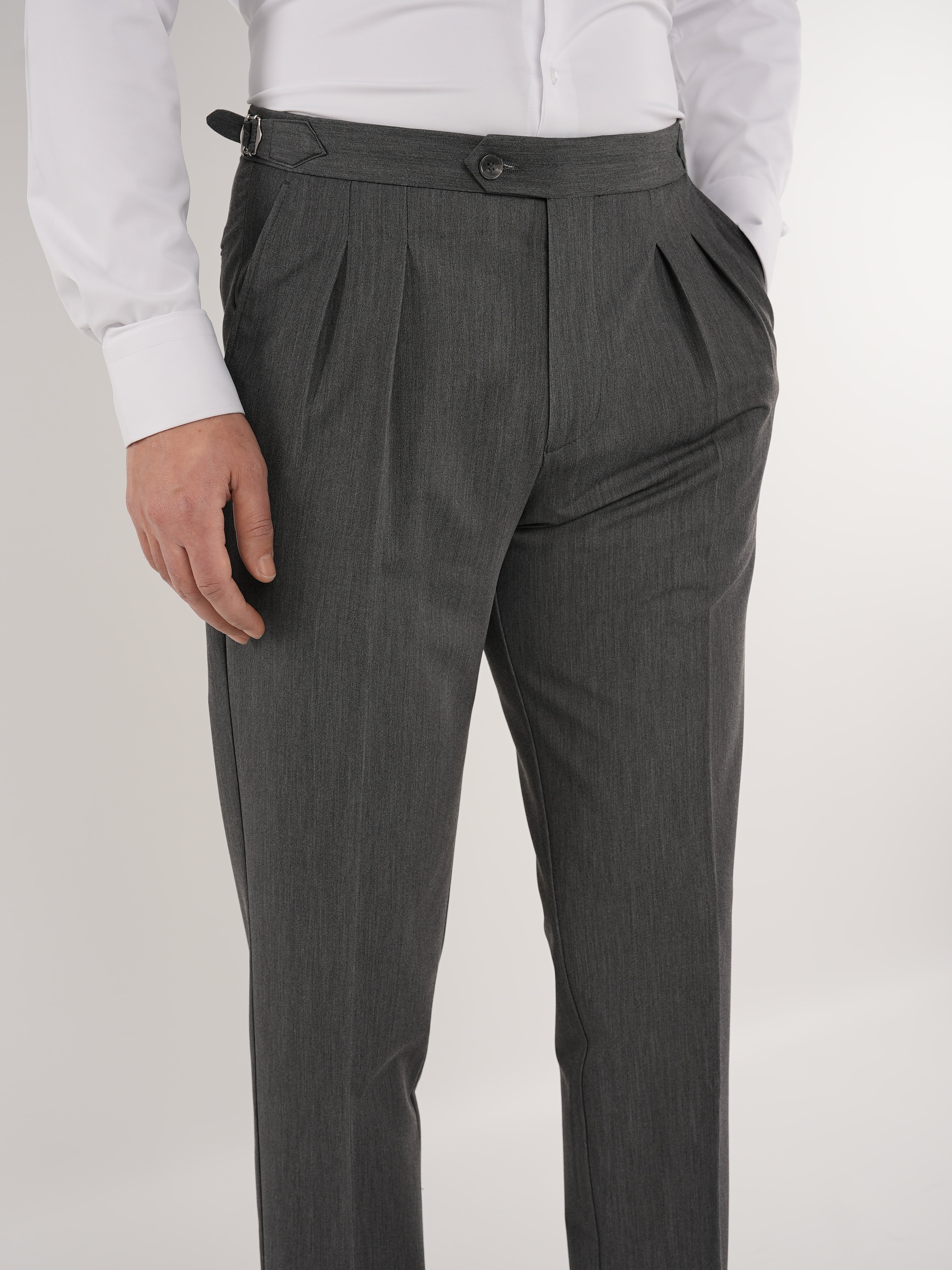 Erkek Slim Fit İtalyan Stil Piliseli TokaLı Likralı Pantolon-Gri