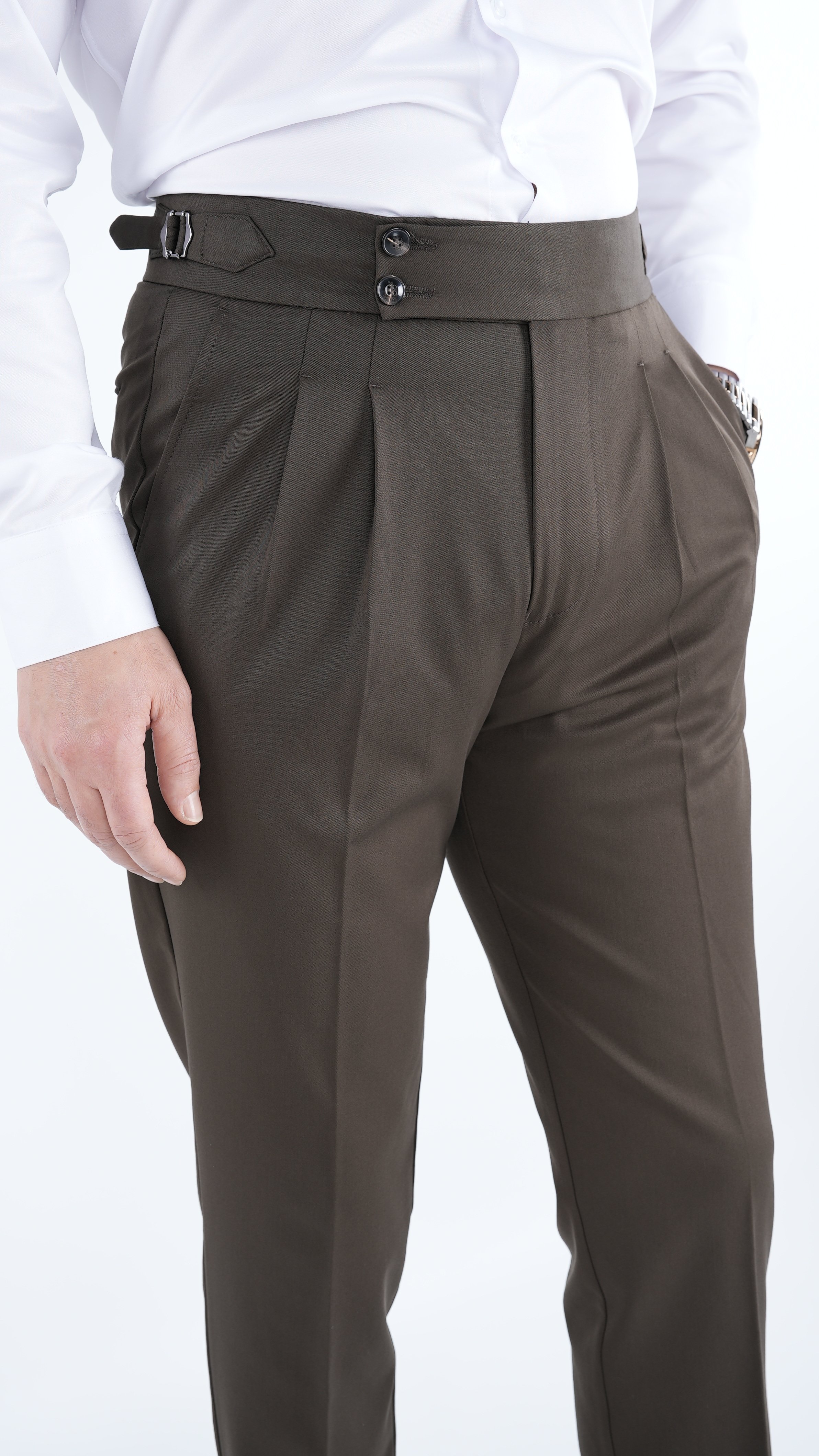 Erkek Slim Fit İtalyan Stil Piliseli TokaLı Likralı Pantolon - Haki