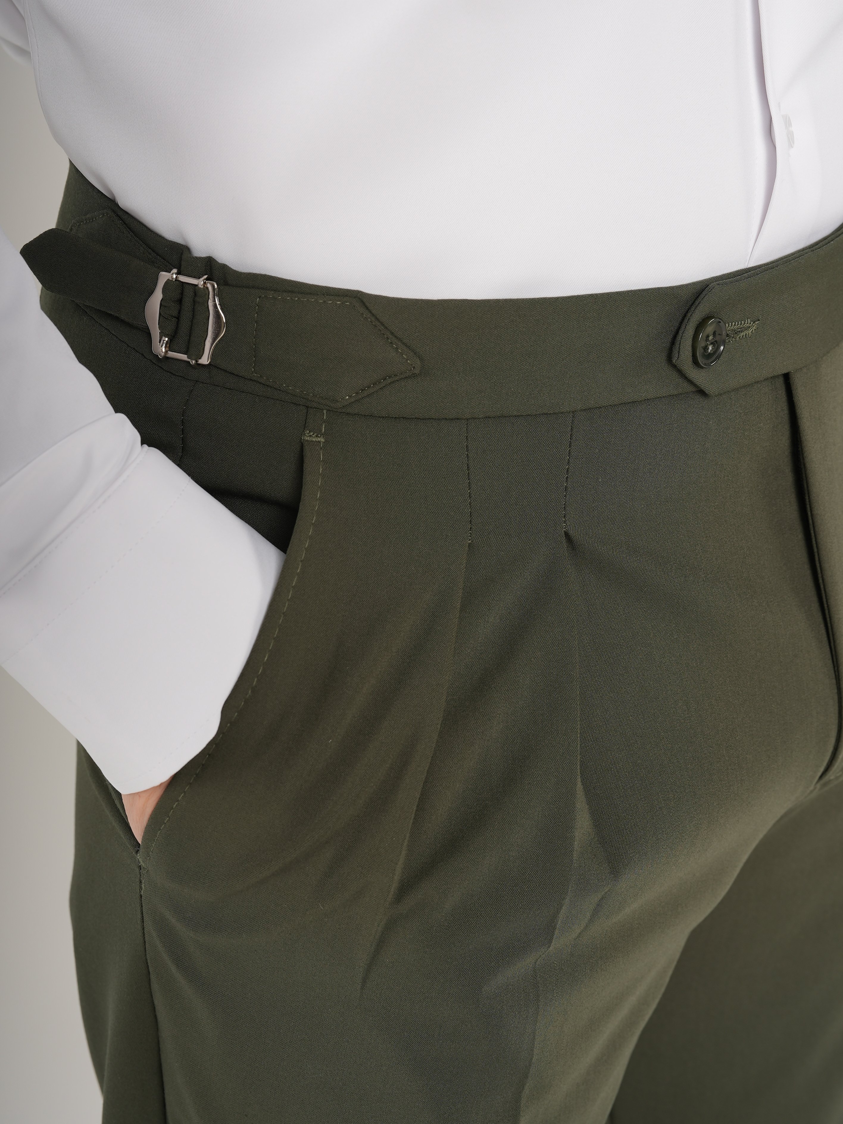 Erkek Slim Fit İtalyan Stil Piliseli TokaLı Likralı Pantolon-Haki