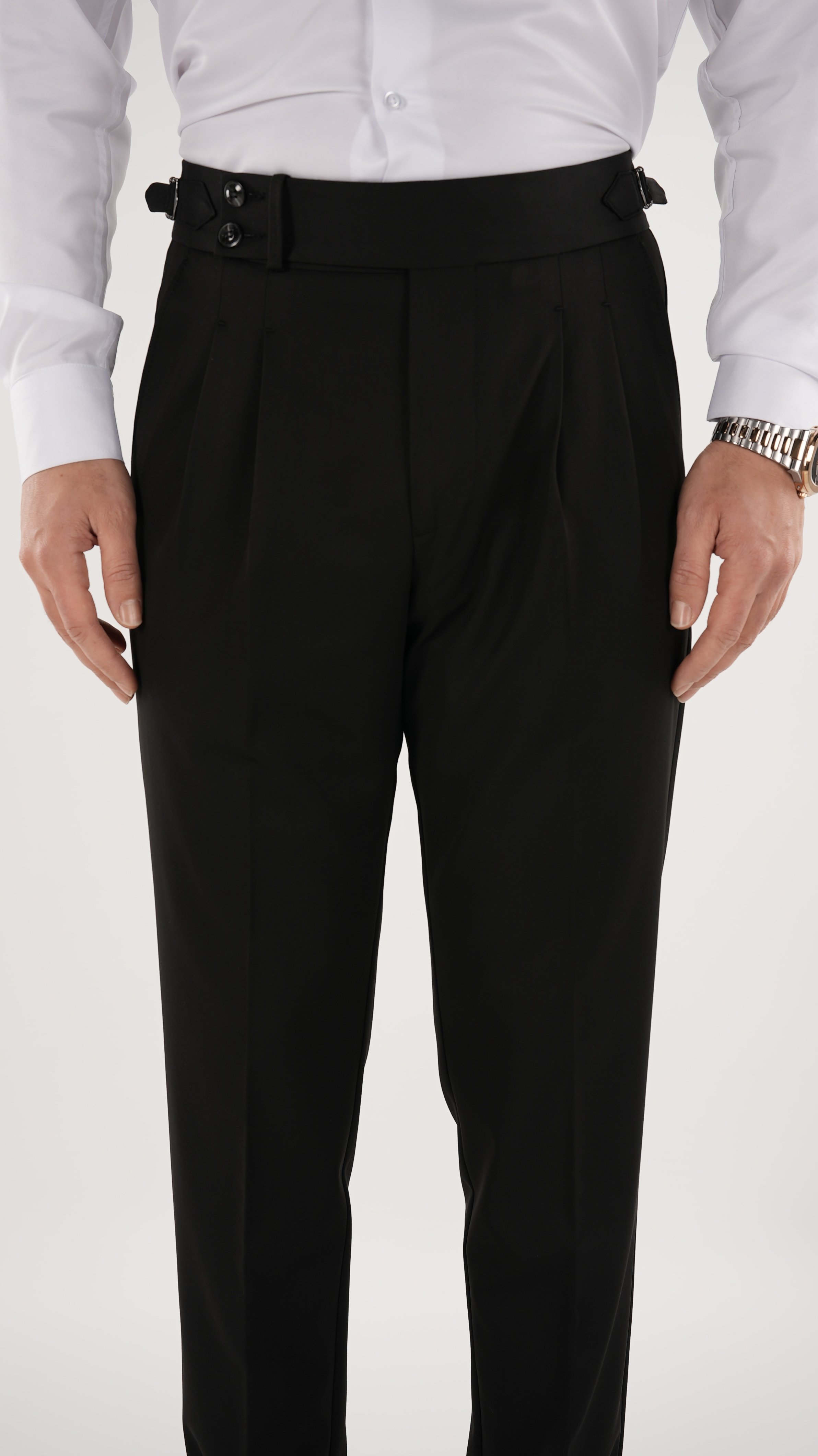 Erkek Slim Fit İtalyan Stil Piliseli TokaLı Likralı Pantolon-Siyah