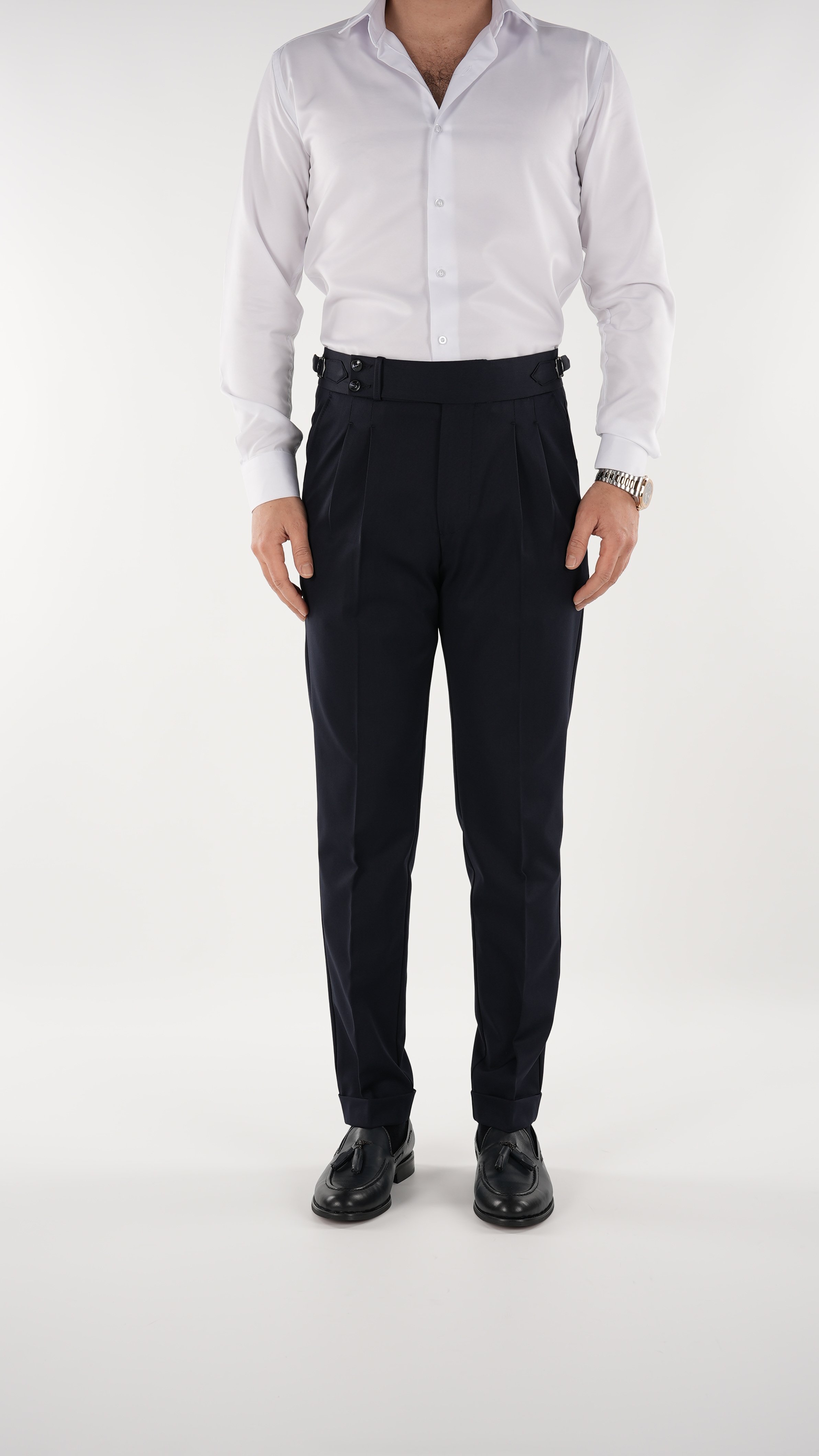 Erkek Slim Fit İtalyan Stil Piliseli TokaLı Likralı Pantolon-Lacivert