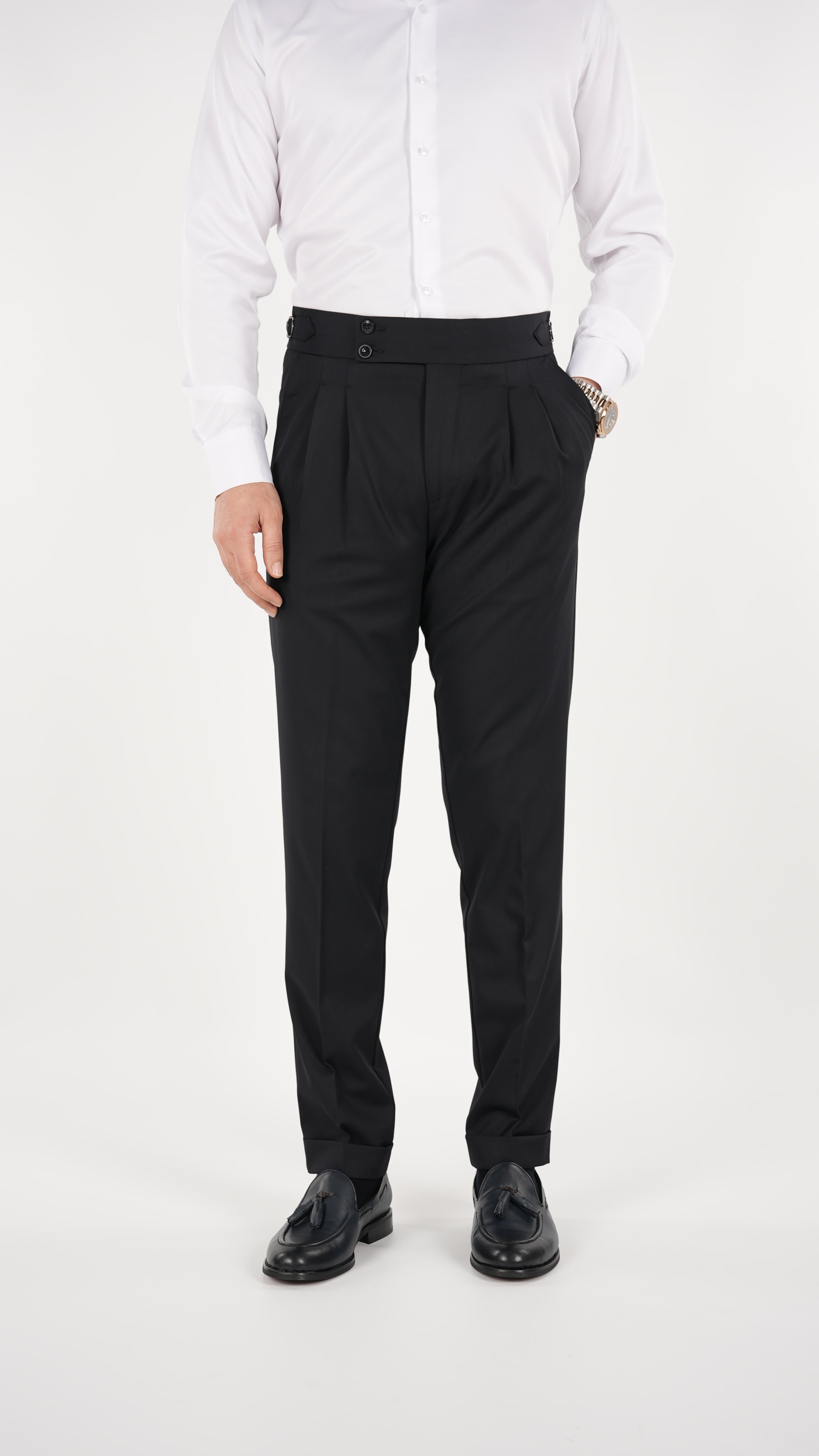 Erkek Slim Fit İtalyan Stil Piliseli TokaLı Likralı Pantolon-Koyu Lacivert