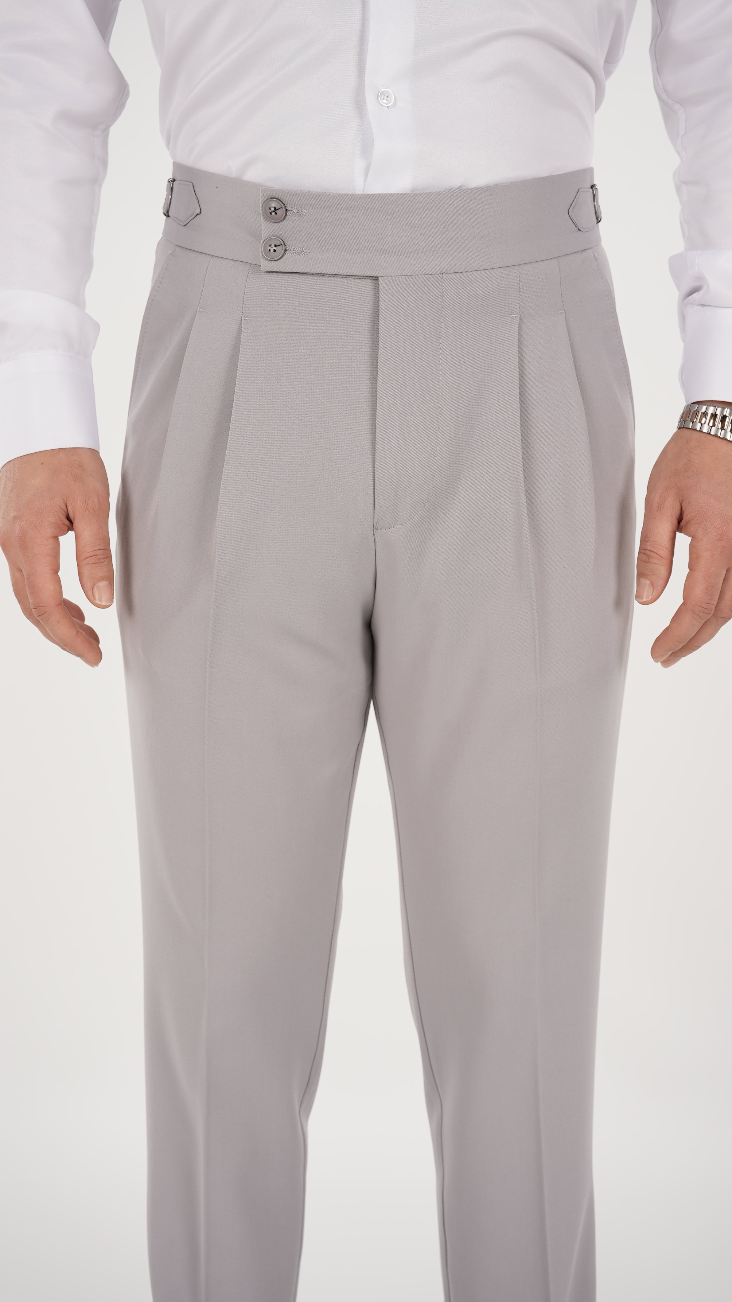 Erkek Slim Fit İtalyan Stil Piliseli TokaLı Likralı Pantolon - Acık Gri