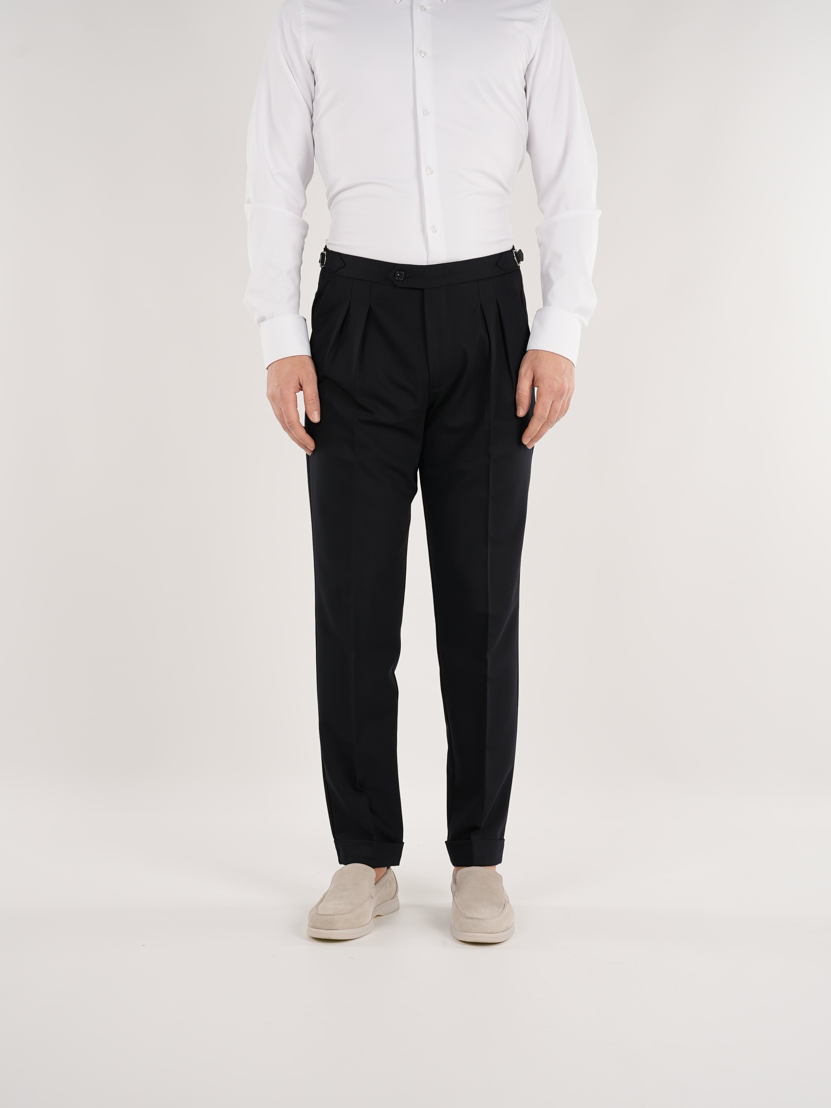 Erkek Slim Fit İtalyan Stil Piliseli TokaLı Likralı Pantolon-Lacivert
