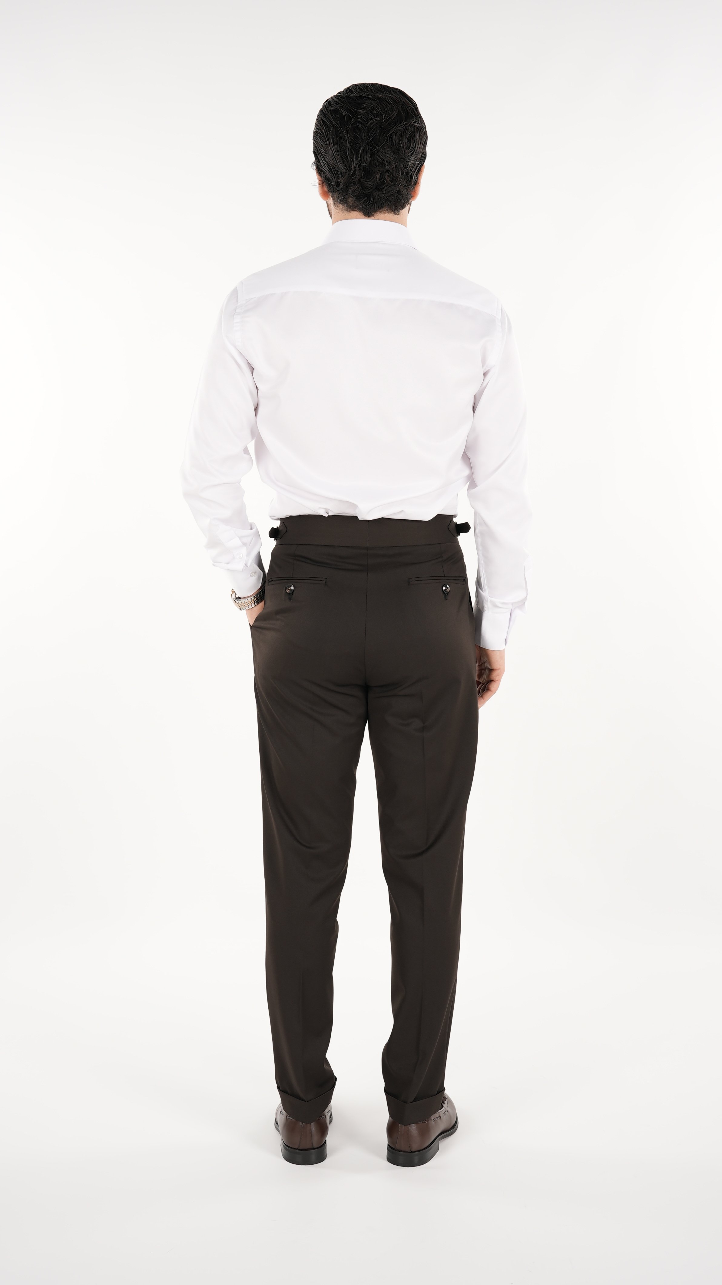 Erkek Slim Fit İtalyan Stil Piliseli TokaLı Likralı Pantolon - Acı Kahve