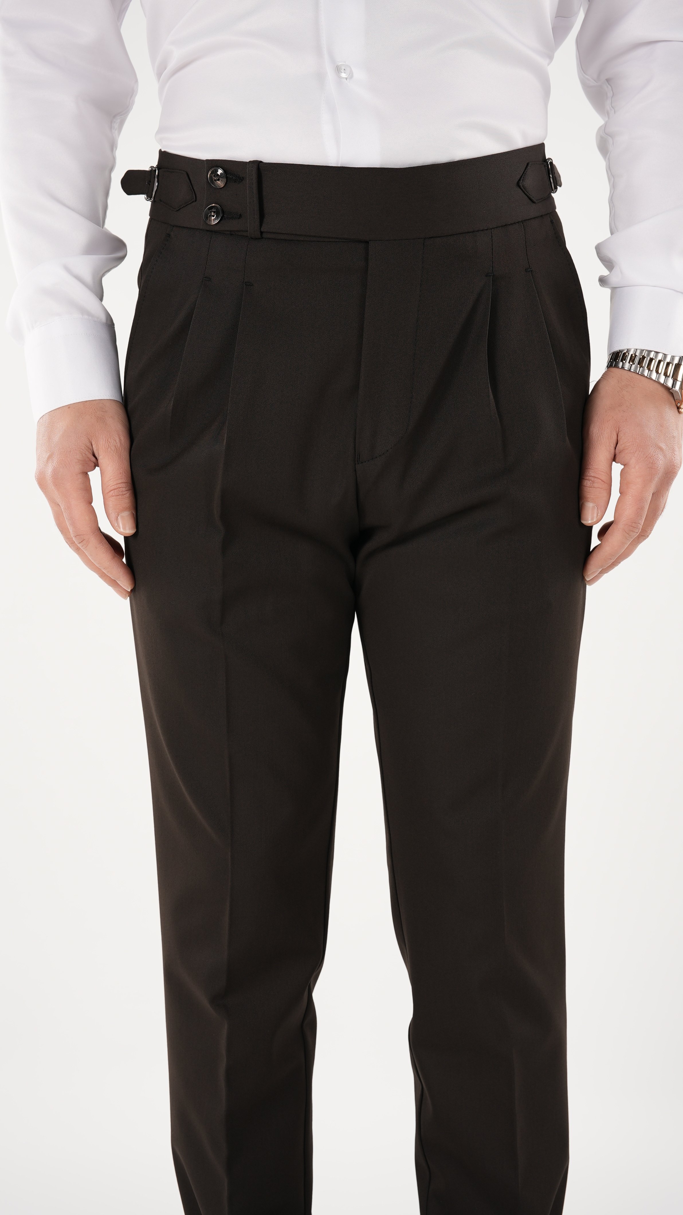Erkek Slim Fit İtalyan Stil Piliseli TokaLı Likralı Pantolon-Acı Kahve