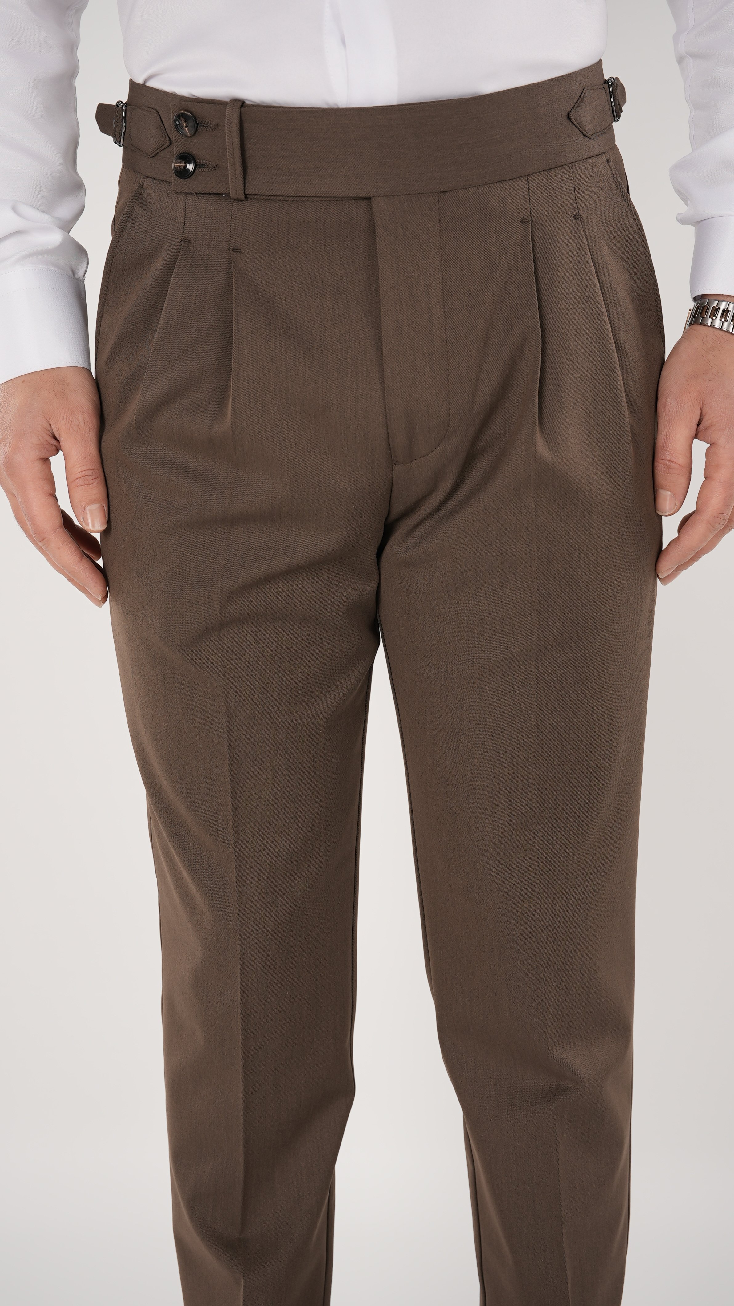 Erkek Slim Fit İtalyan Stil Piliseli TokaLı Likralı Pantolon-Sütlü Kahve