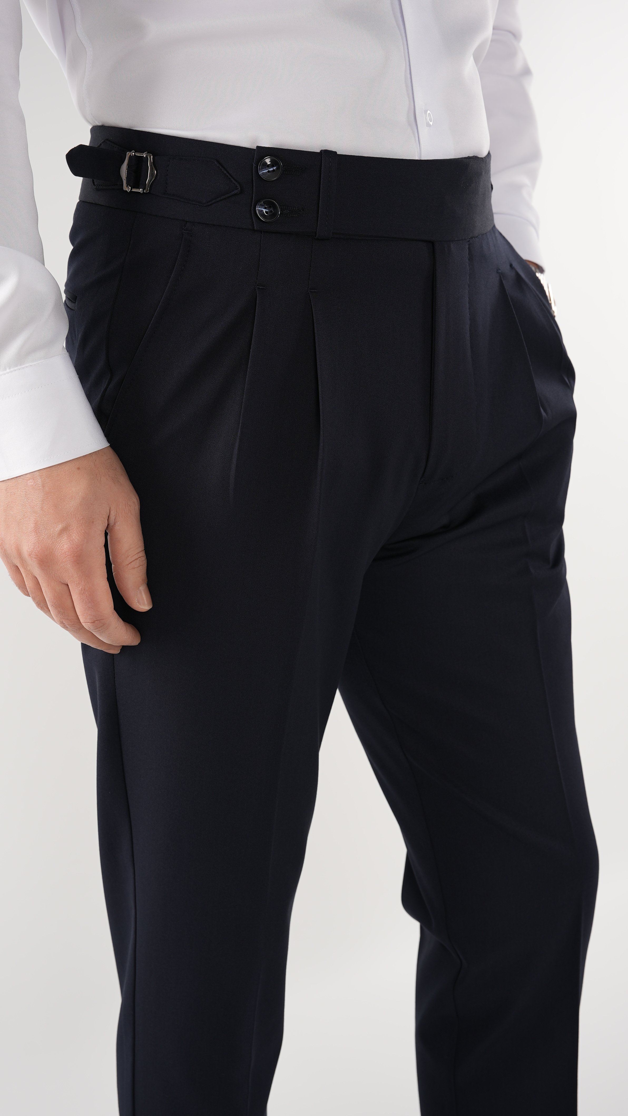 Erkek Slim Fit İtalyan Stil Piliseli TokaLı Likralı Pantolon-Lacivert