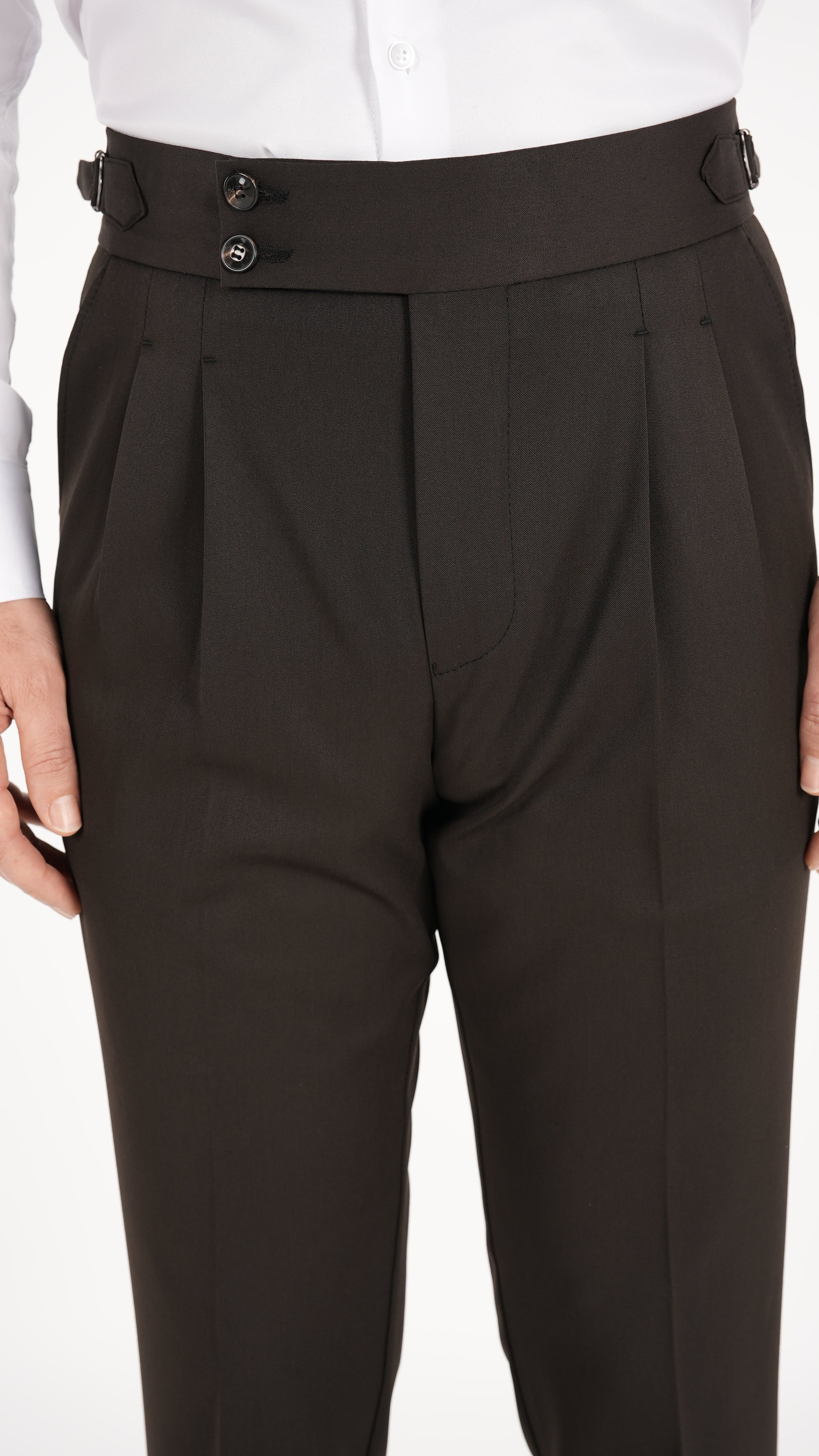 Erkek Slim Fit İtalyan Stil Piliseli TokaLı Likralı Pantolon - Acı Kahve