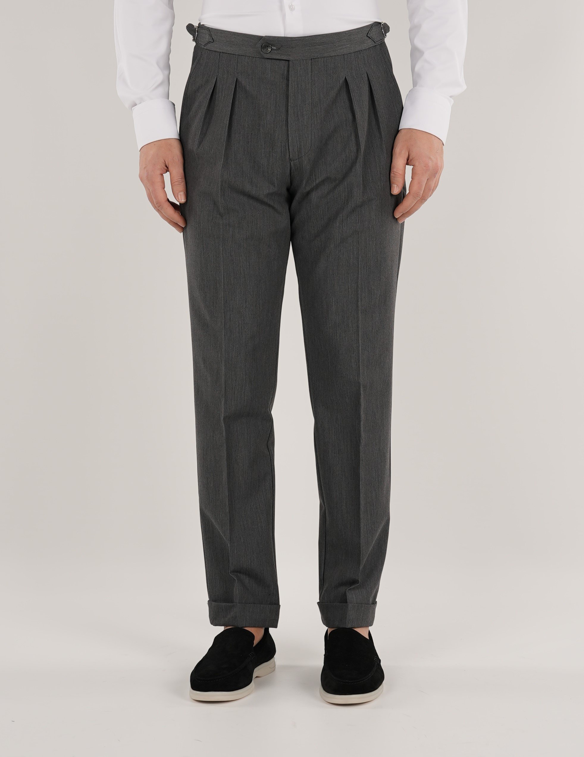 Erkek Slim Fit İtalyan Stil Piliseli TokaLı Likralı Pantolon-Gri