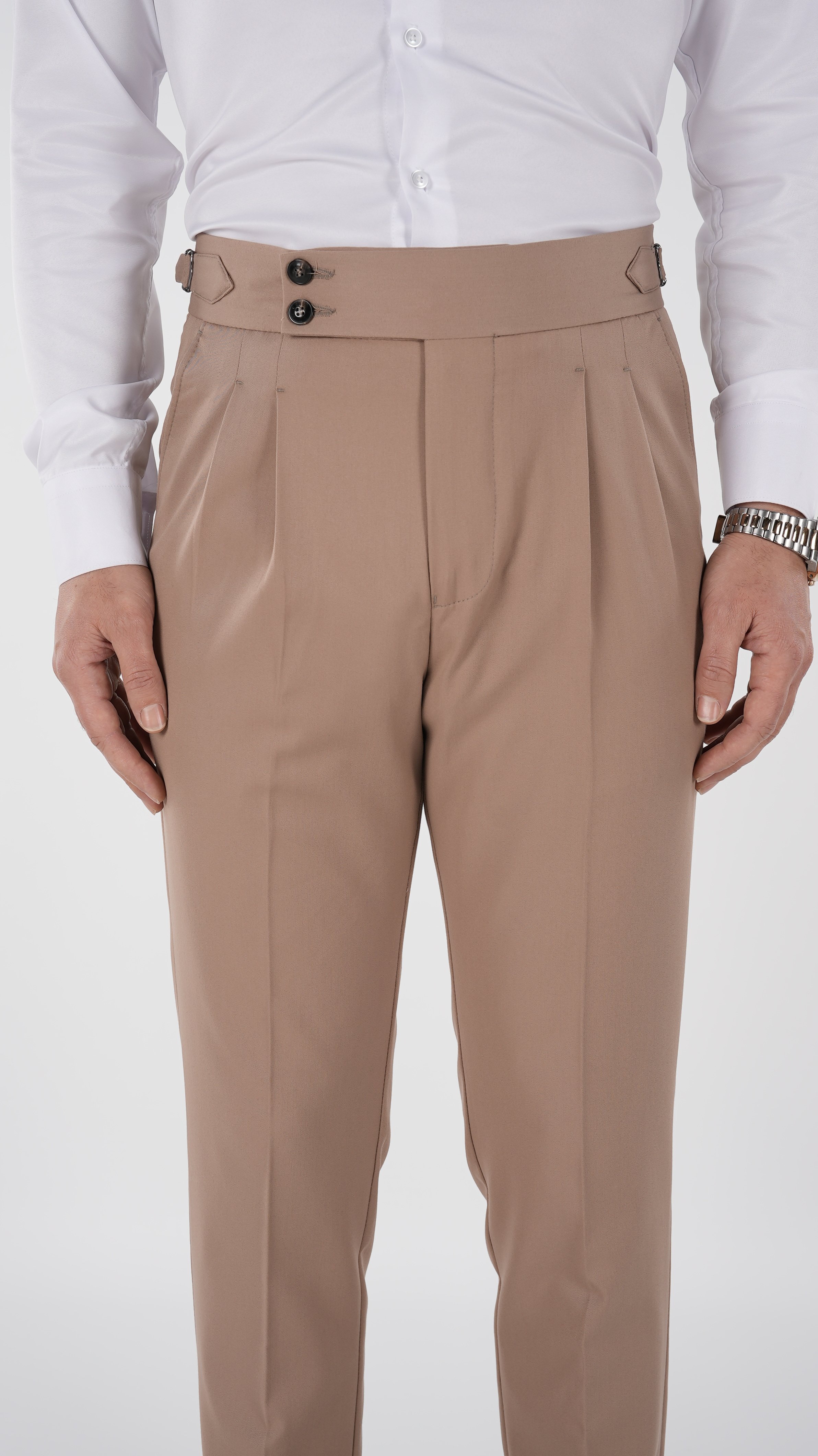 Erkek Slim Fit İtalyan Stil Piliseli TokaLı Likralı Pantolon - Taba