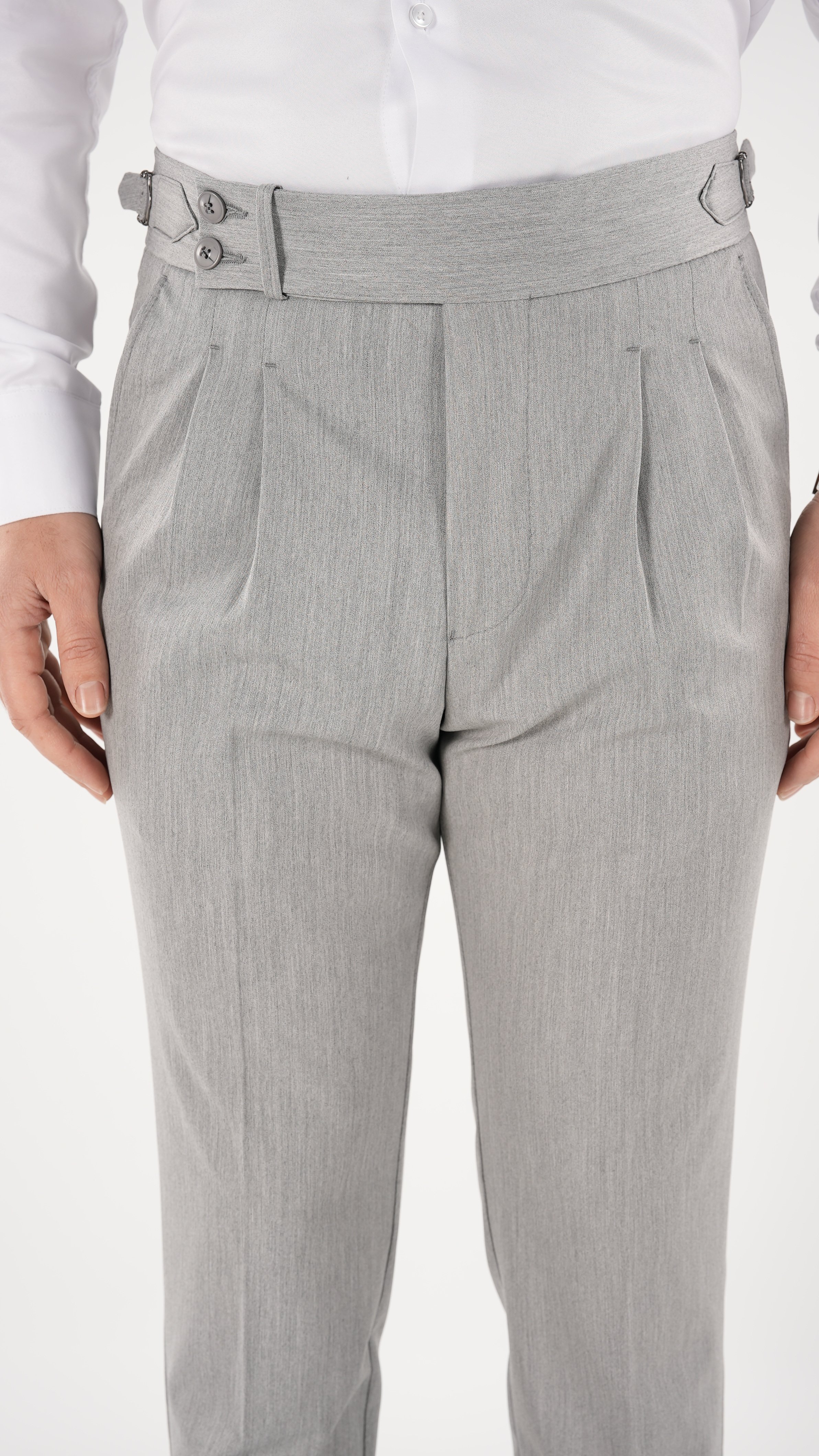 Erkek Slim Fit İtalyan Stil Piliseli TokaLı Likralı Pantolon-Gri