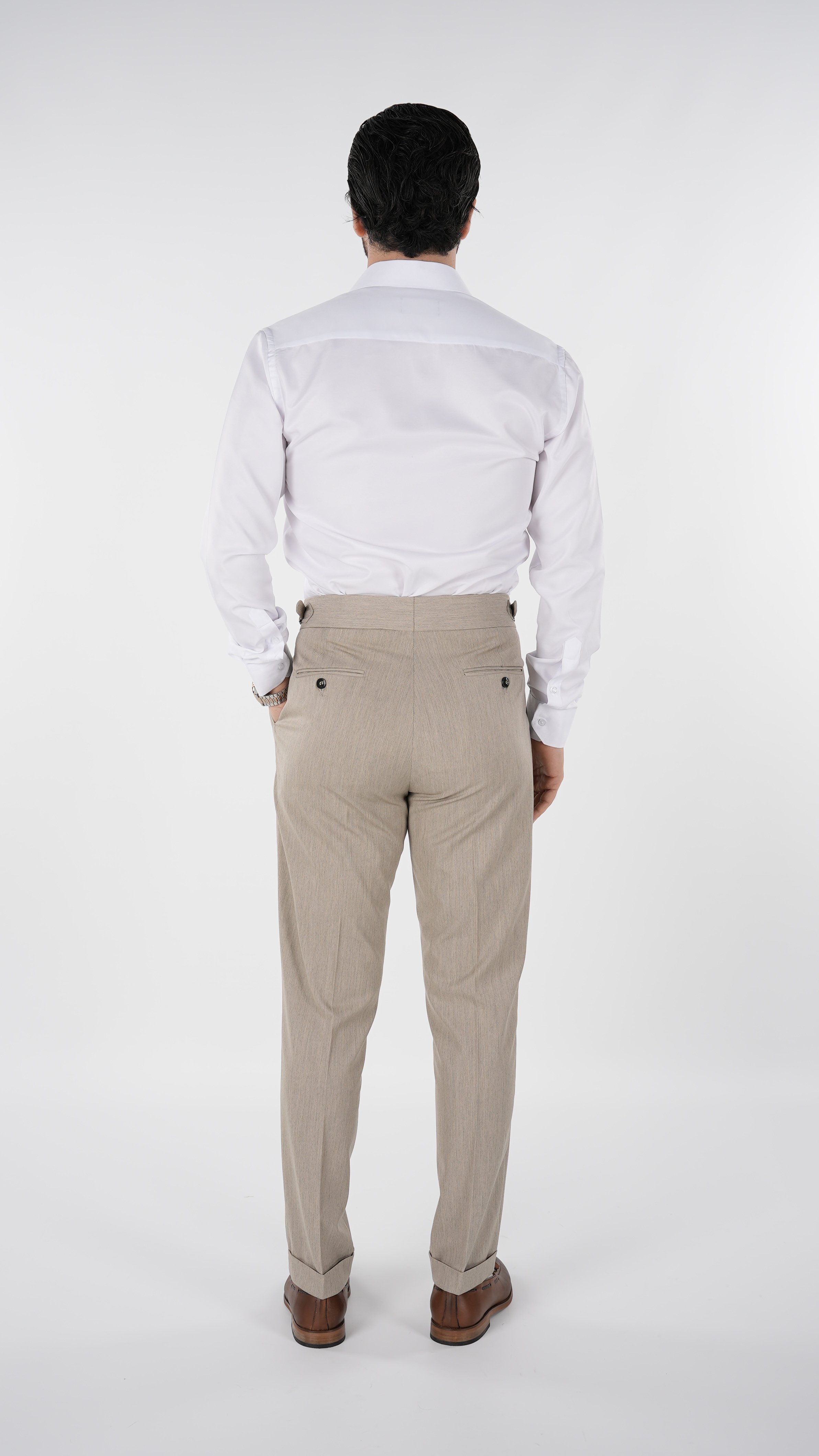 Erkek Slim Fit İtalyan Stil Piliseli TokaLı Likralı Pantolon - Krem