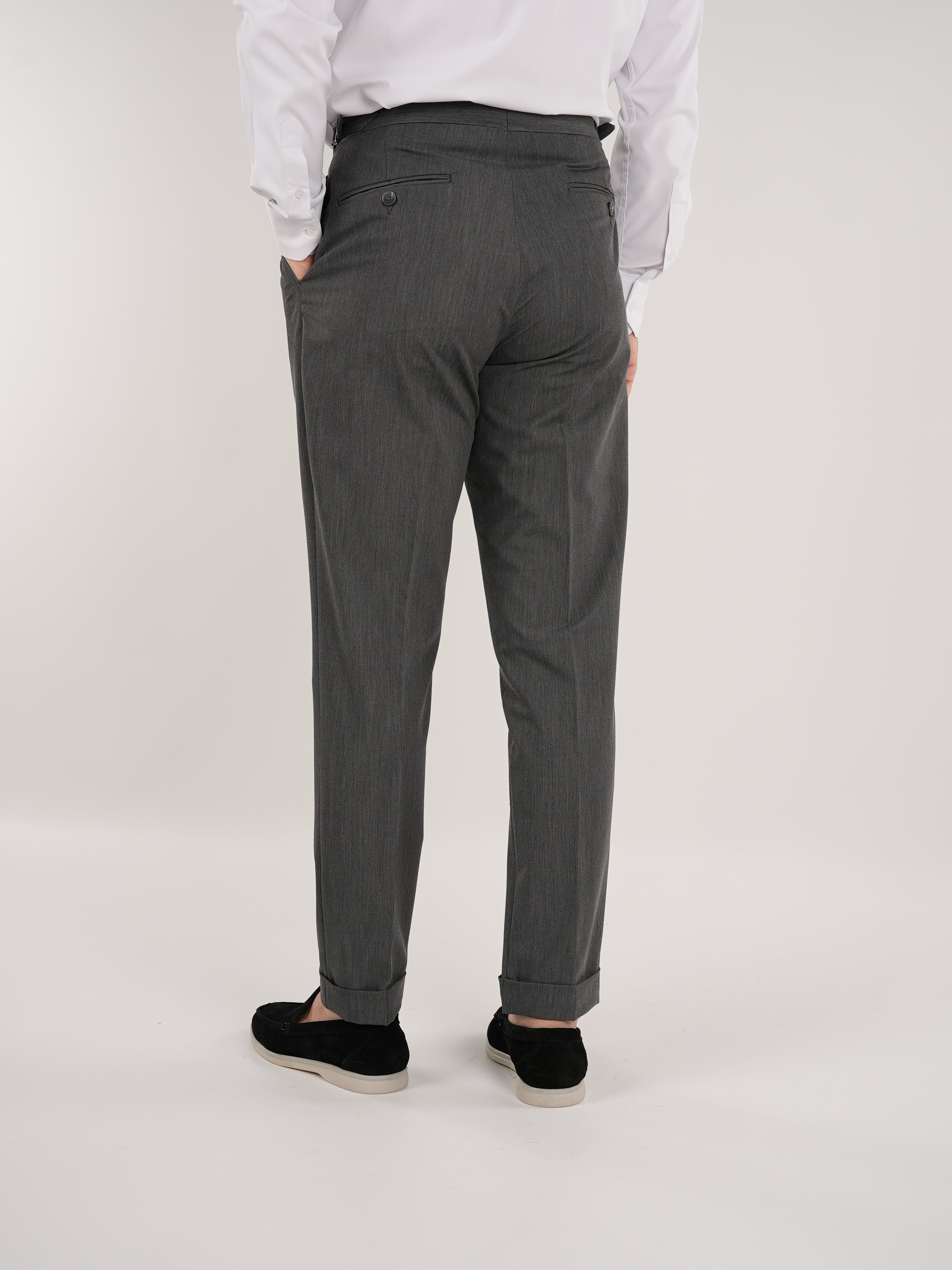 Erkek Slim Fit İtalyan Stil Piliseli TokaLı Likralı Pantolon-Gri