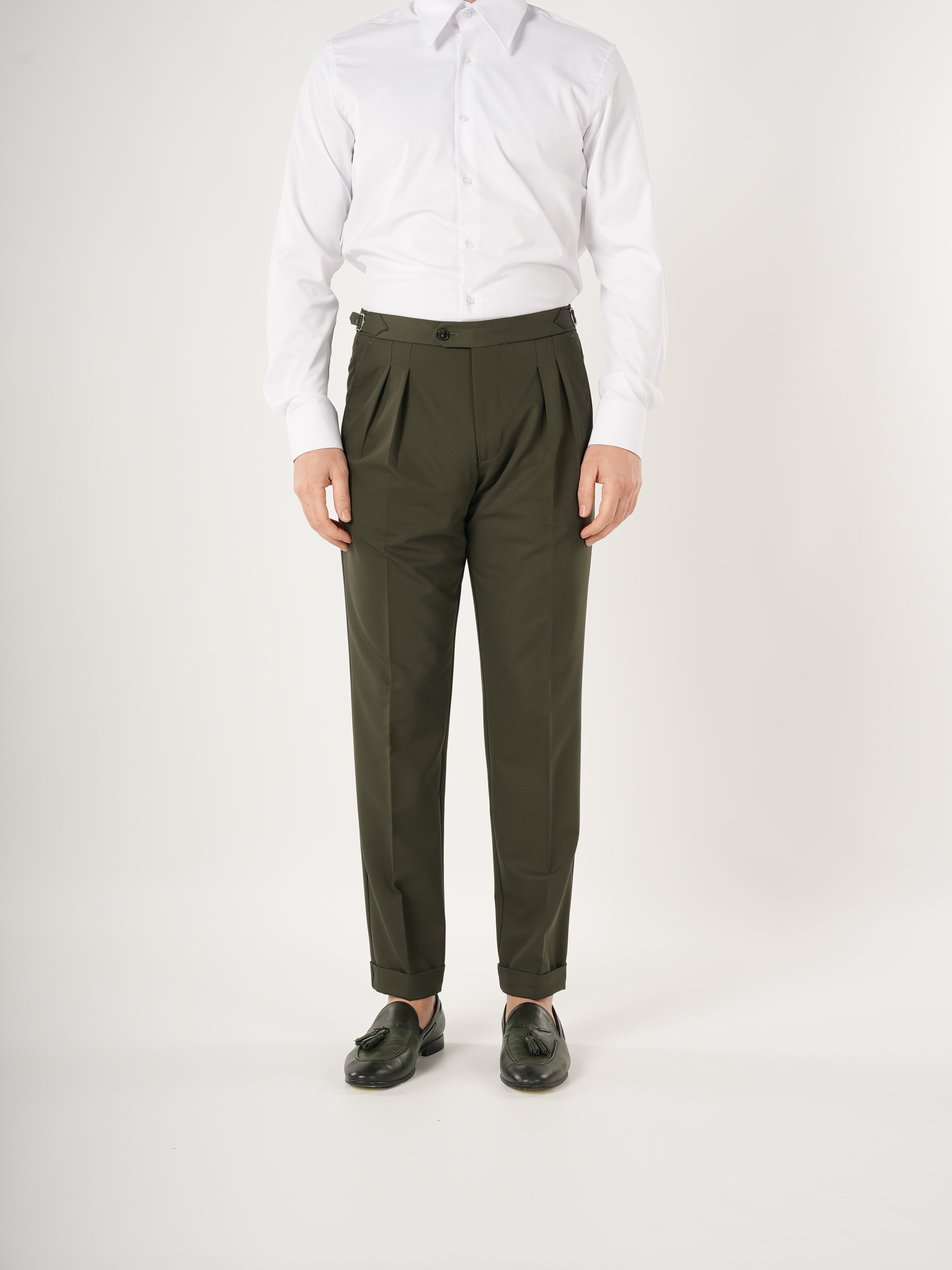 Erkek Slim Fit İtalyan Stil Piliseli TokaLı Likralı Pantolon-Haki