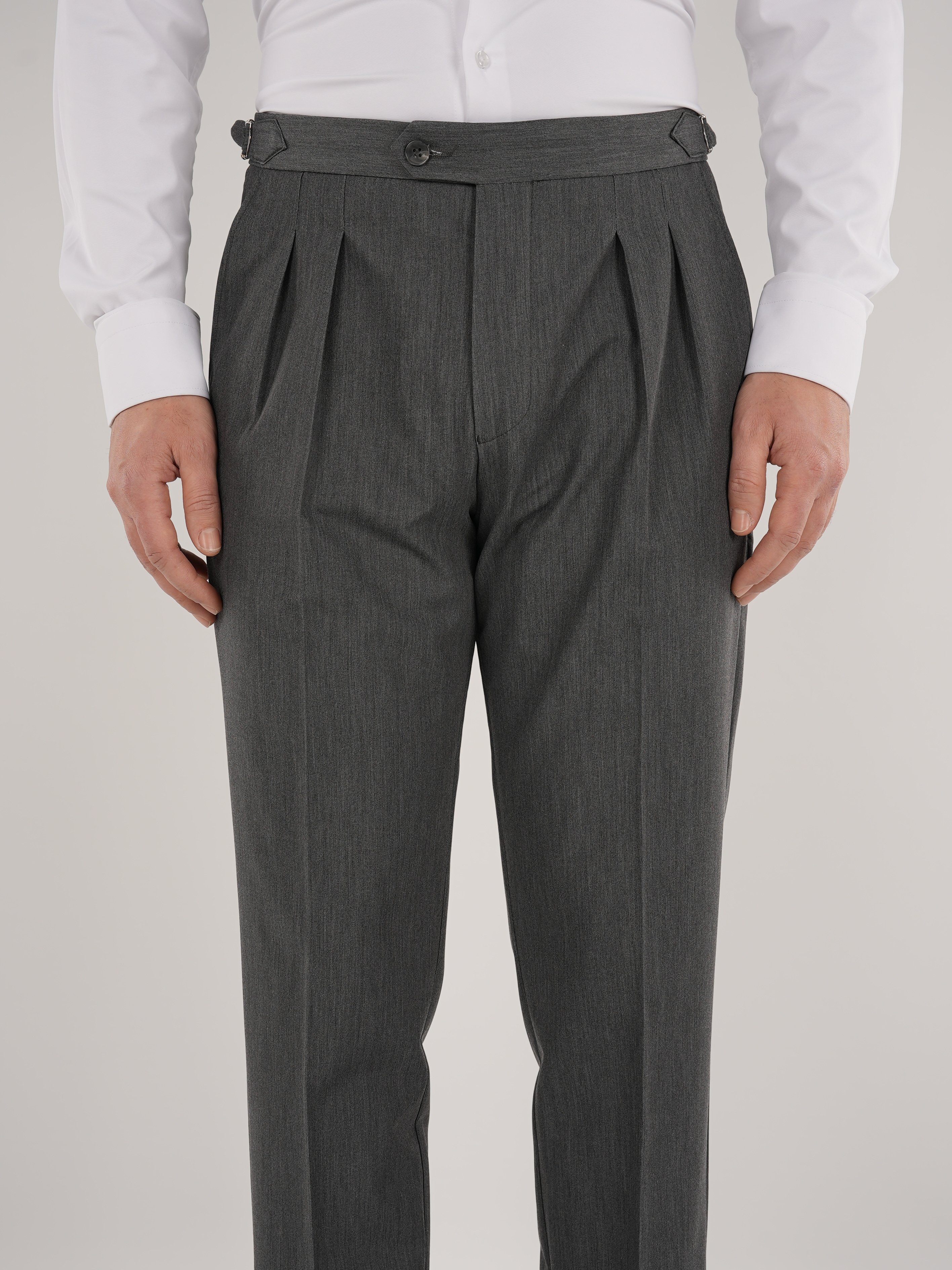 Erkek Slim Fit İtalyan Stil Piliseli TokaLı Likralı Pantolon-Gri
