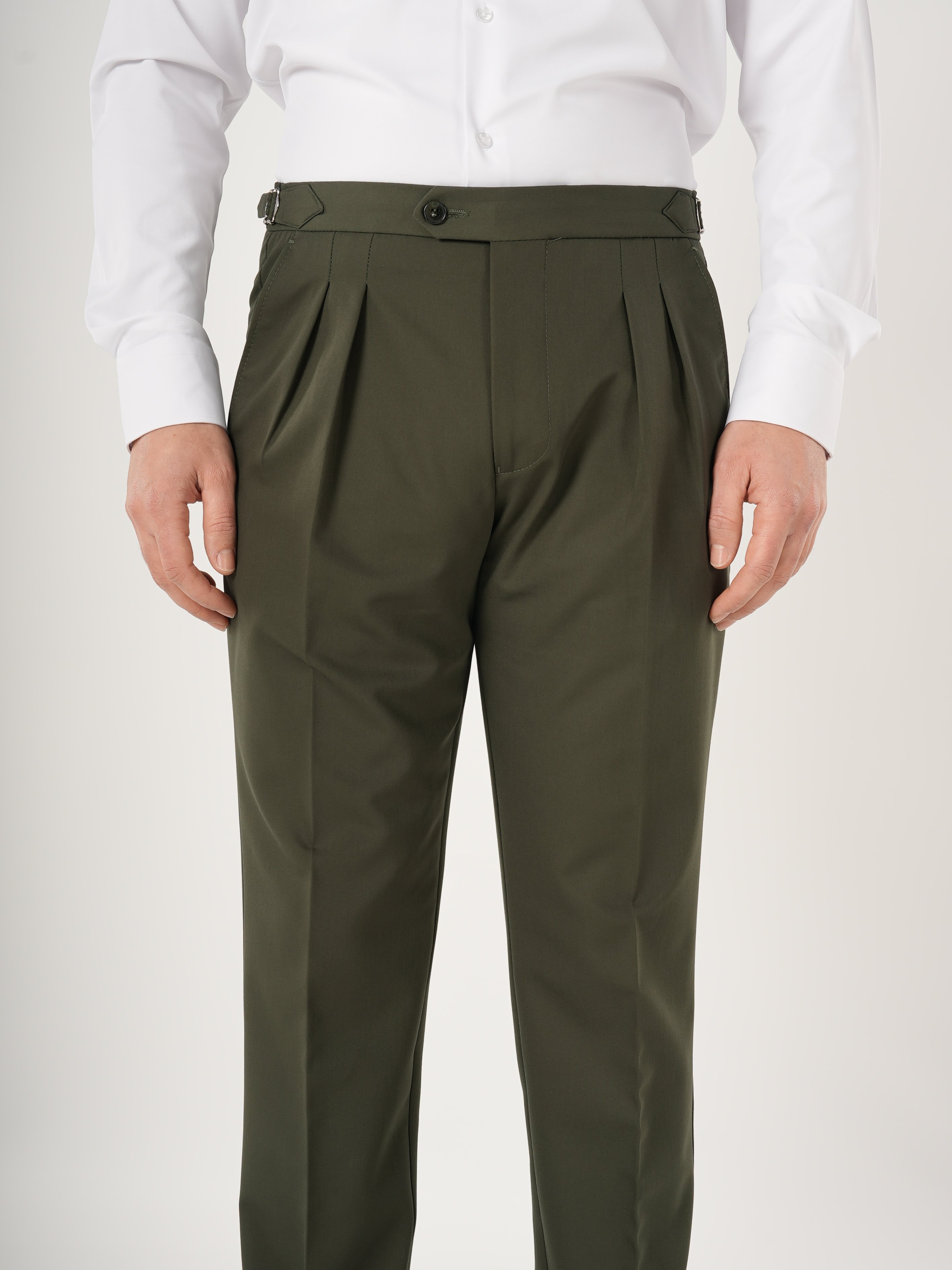 Erkek Slim Fit İtalyan Stil Piliseli TokaLı Likralı Pantolon-Haki