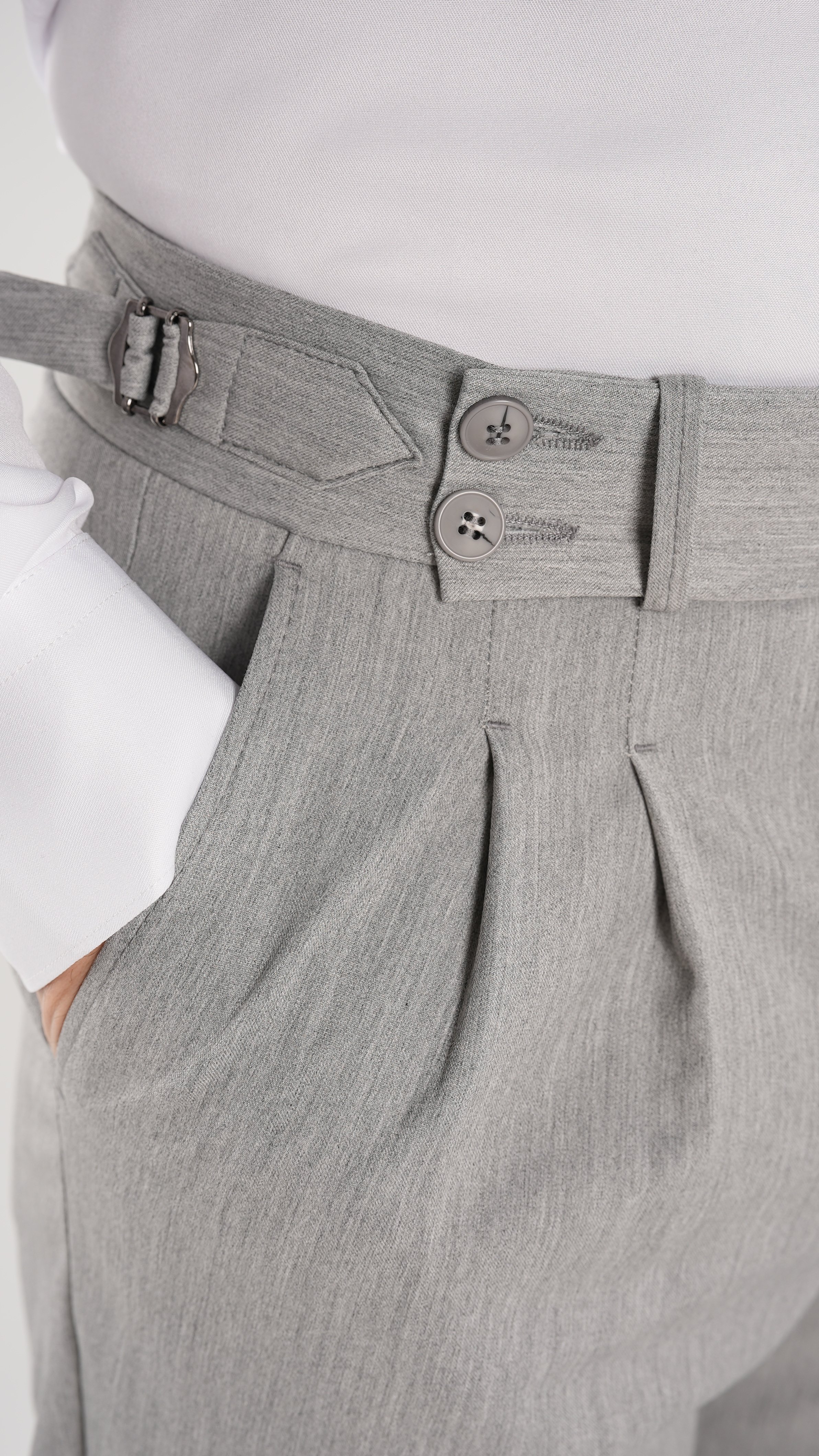 Erkek Slim Fit İtalyan Stil Piliseli TokaLı Likralı Pantolon-Gri