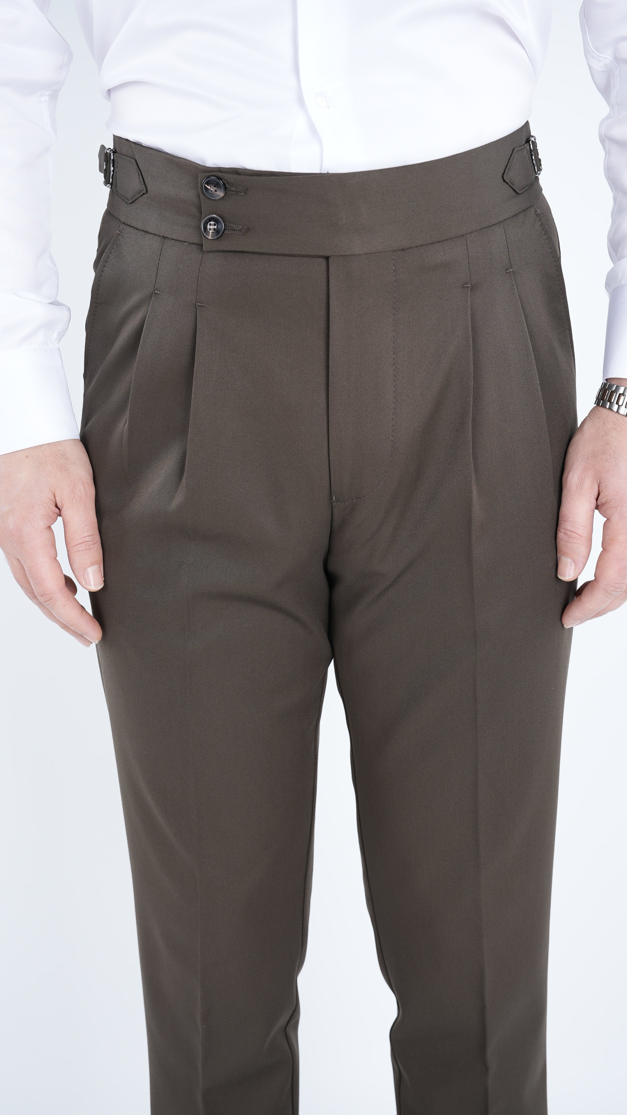 Erkek Slim Fit İtalyan Stil Piliseli TokaLı Likralı Pantolon - Haki