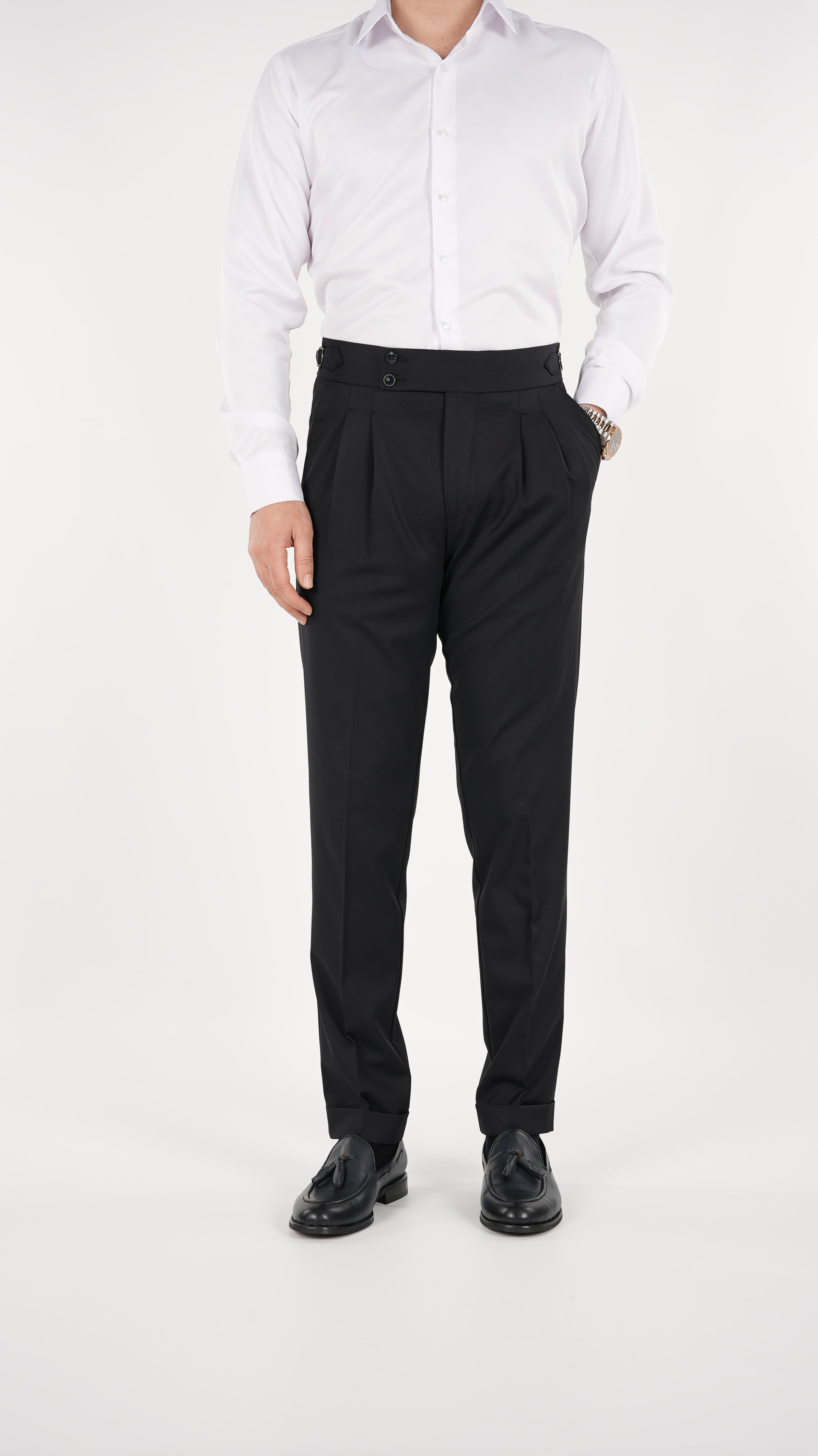 Erkek Slim Fit İtalyan Stil Piliseli TokaLı Likralı Pantolon-Koyu Lacivert