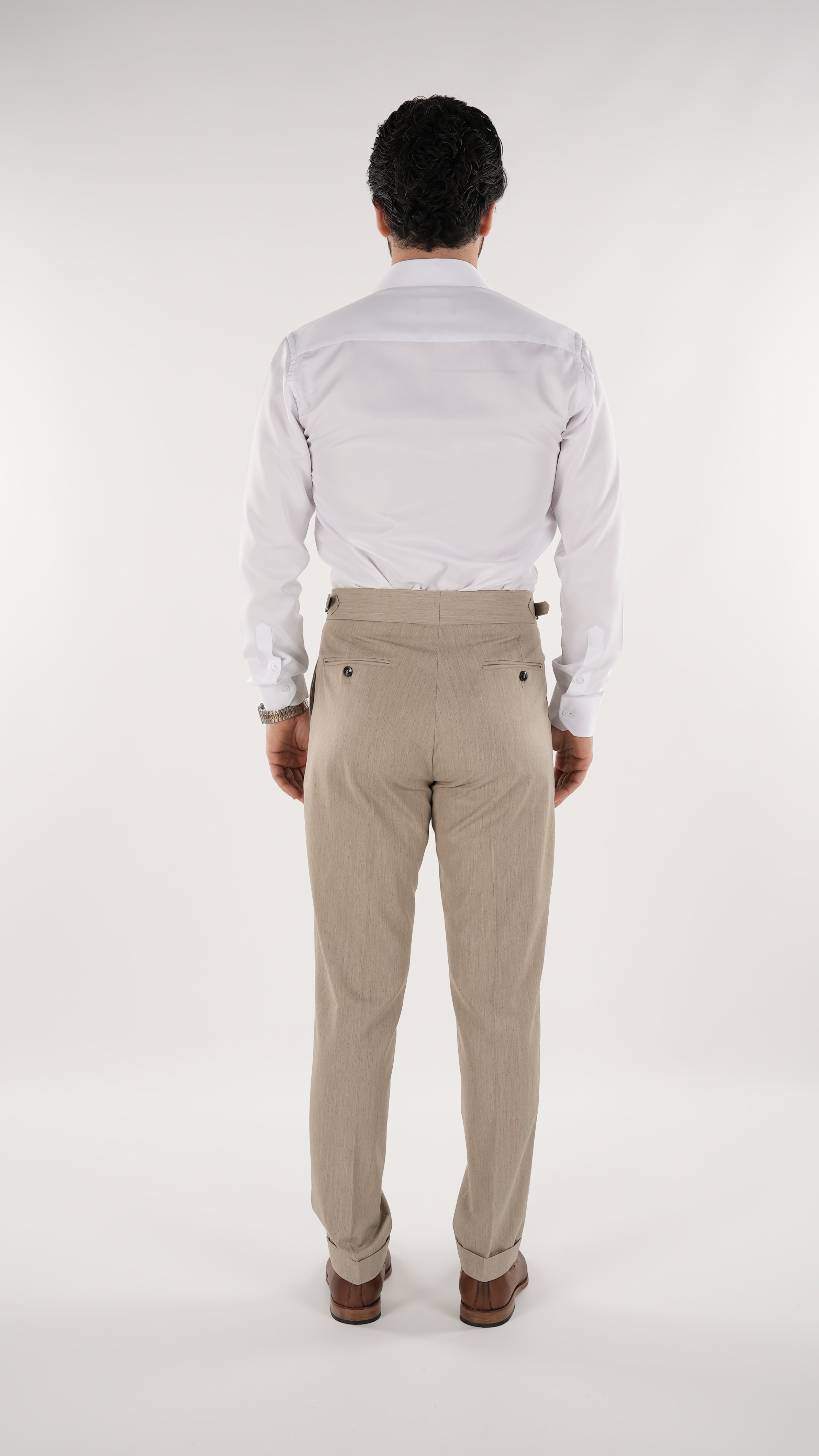 Erkek Slim Fit İtalyan Stil Piliseli TokaLı Likralı Pantolon-Krem