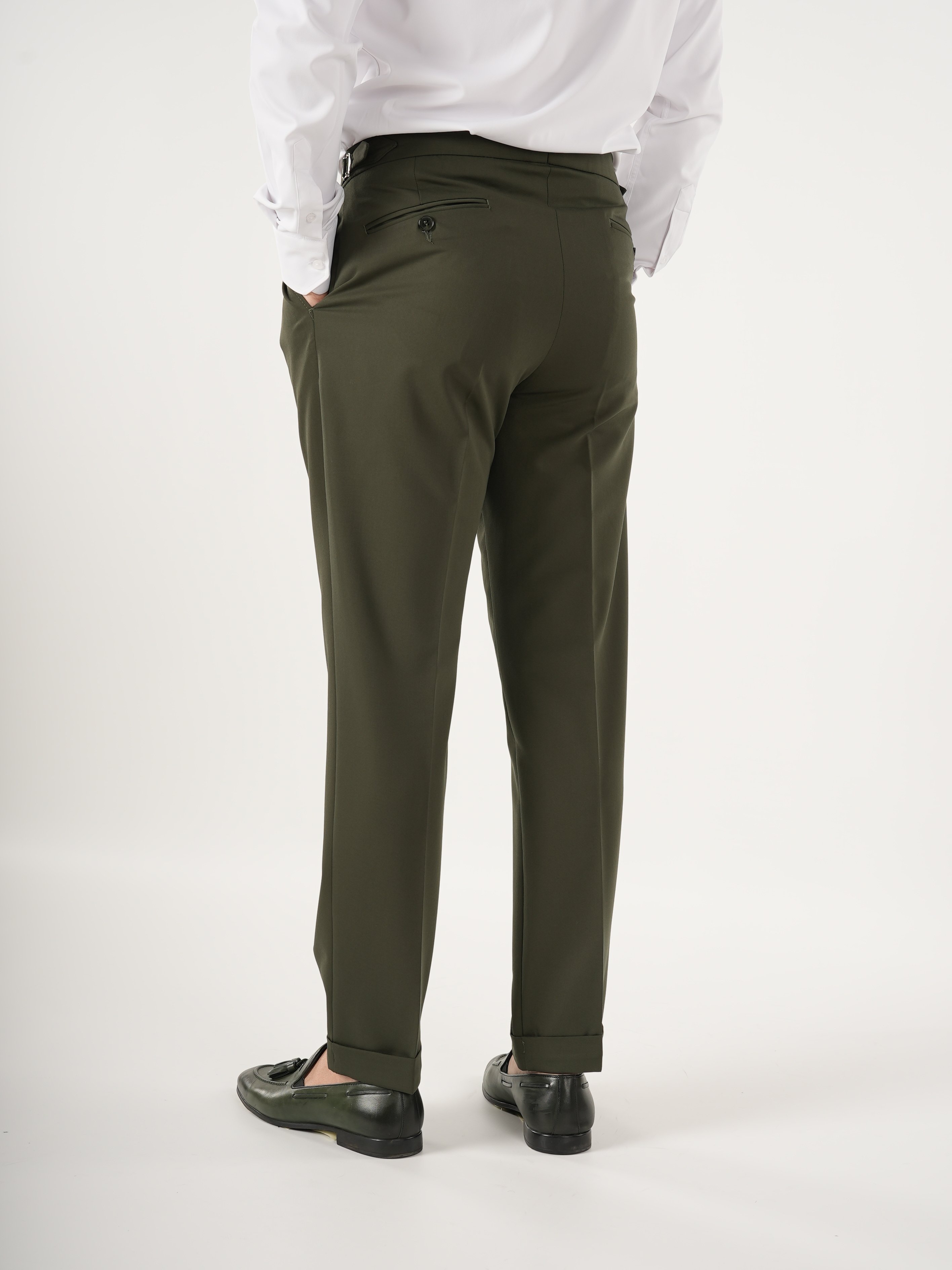 Erkek Slim Fit İtalyan Stil Piliseli TokaLı Likralı Pantolon-Haki