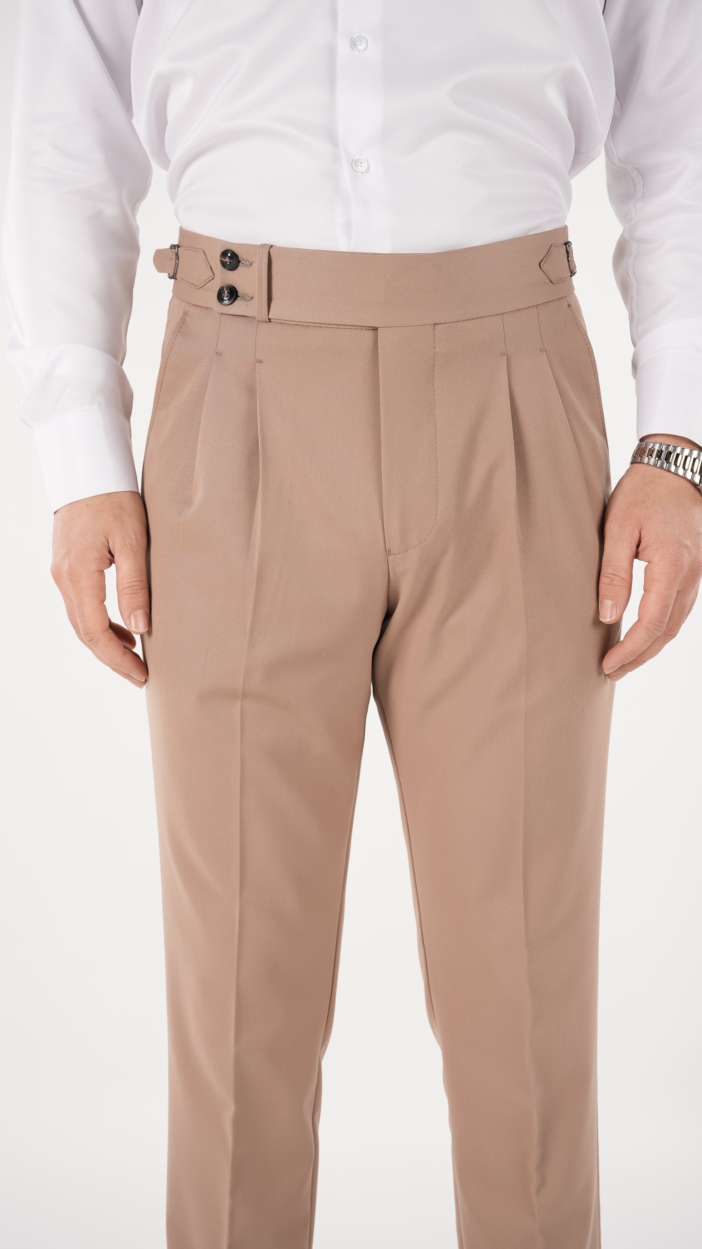 Erkek Slim Fit İtalyan Stil Piliseli TokaLı Likralı Pantolon-Taba