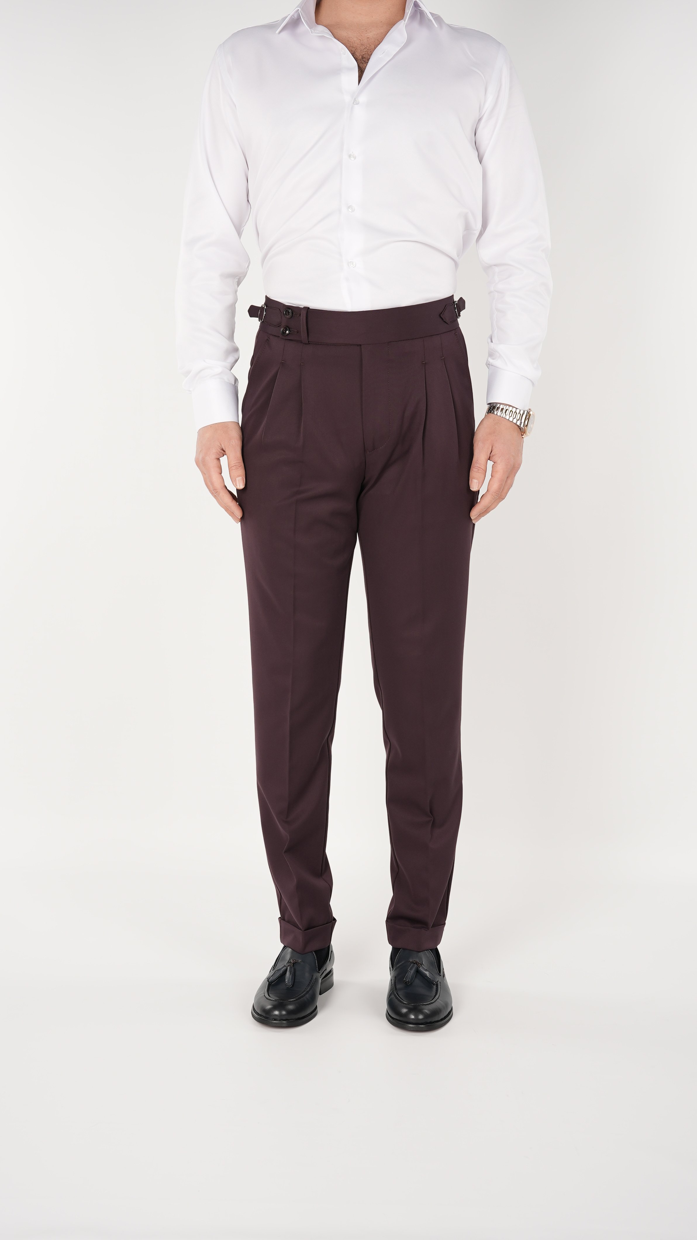 Erkek Slim Fit İtalyan Stil Piliseli TokaLı Likralı Pantolon-Bordo