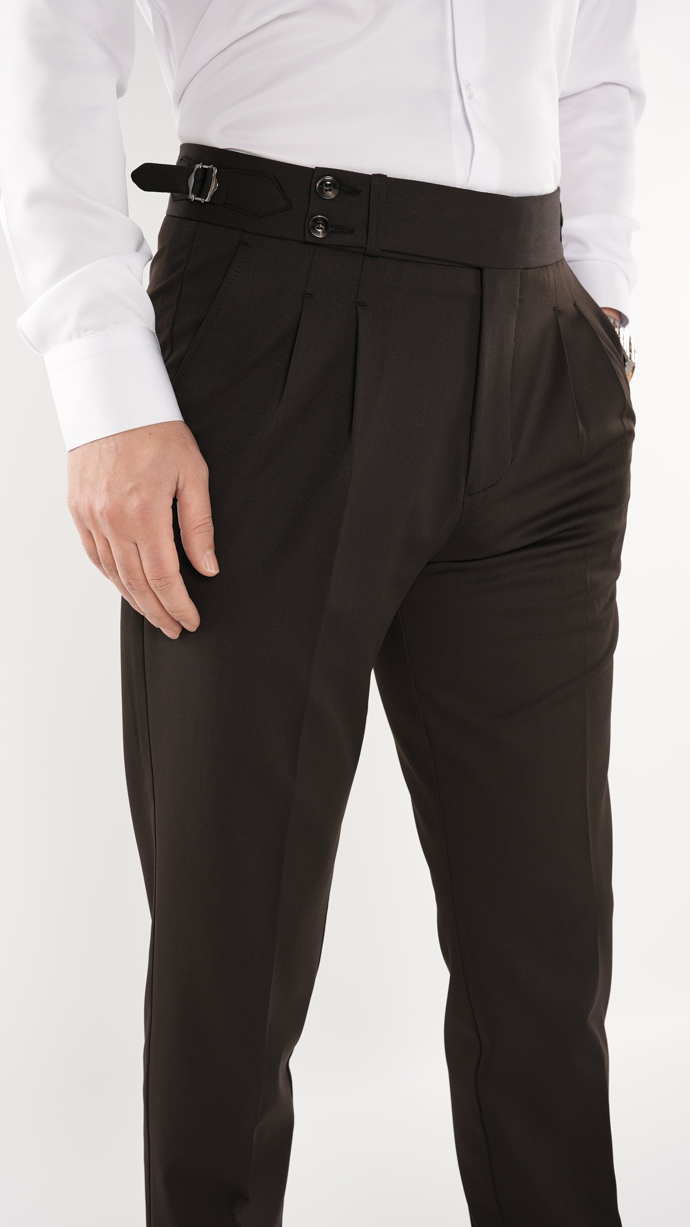 Erkek Slim Fit İtalyan Stil Piliseli TokaLı Likralı Pantolon-Acı Kahve