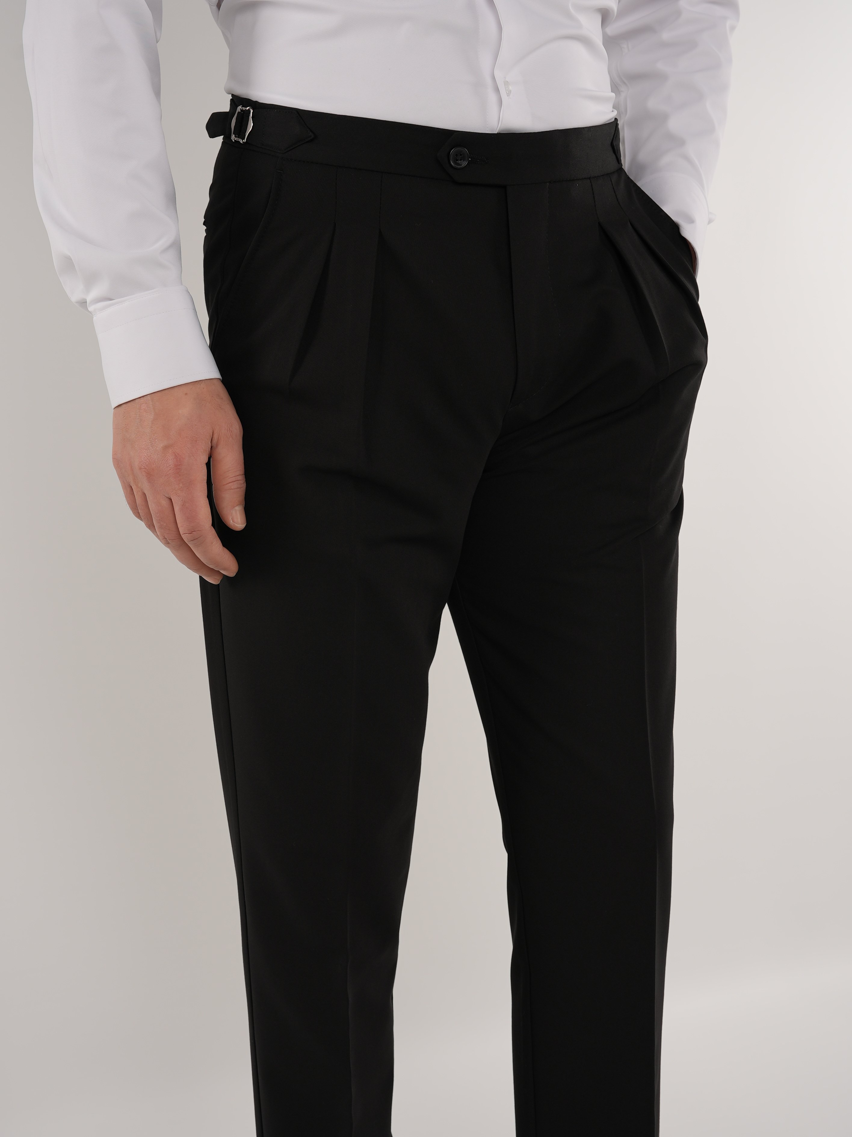 Erkek Slim Fit İtalyan Stil Piliseli TokaLı Likralı Pantolon-Siyah