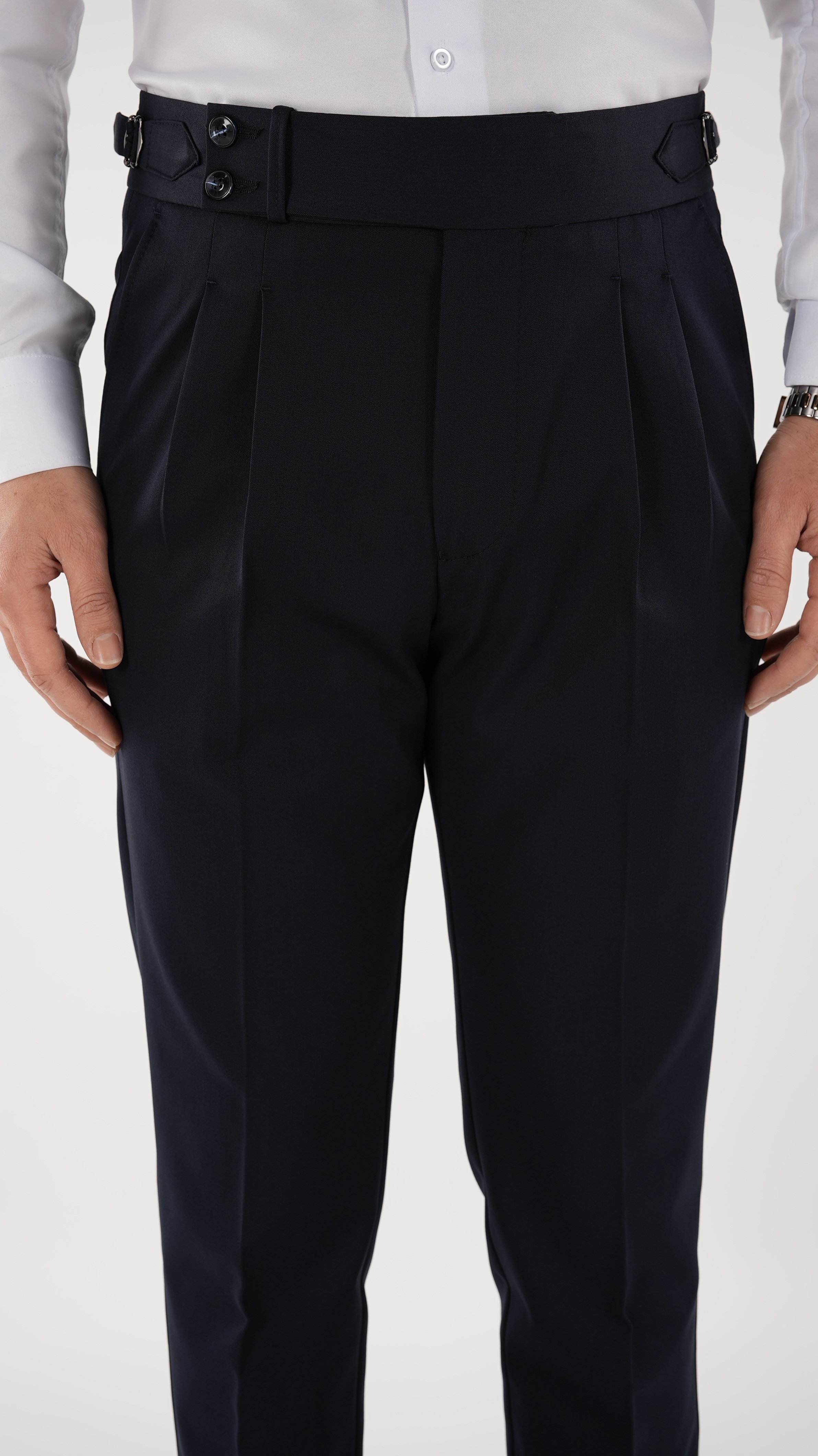 Erkek Slim Fit İtalyan Stil Piliseli TokaLı Likralı Pantolon-Lacivert