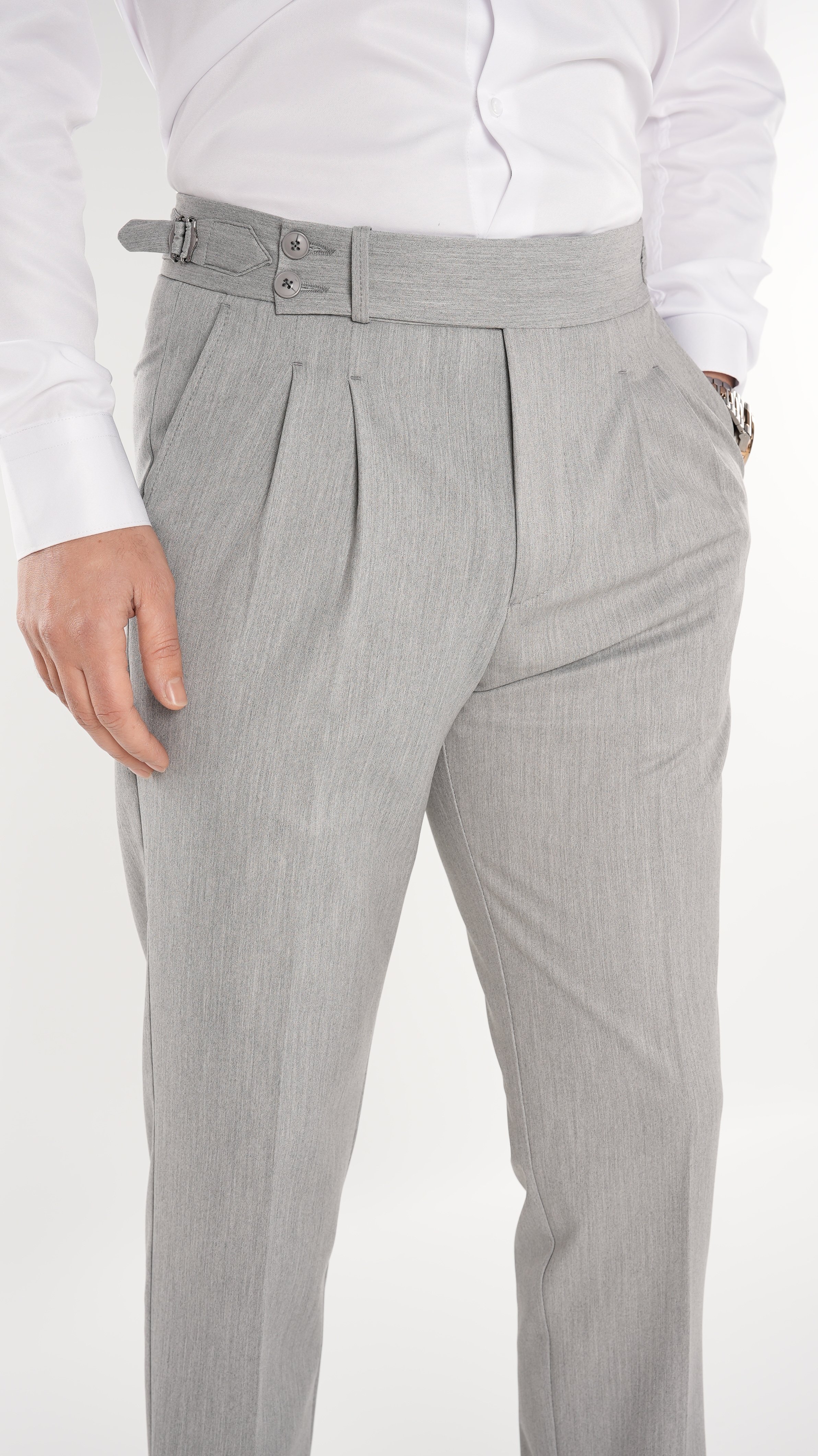 Erkek Slim Fit İtalyan Stil Piliseli TokaLı Likralı Pantolon-Gri
