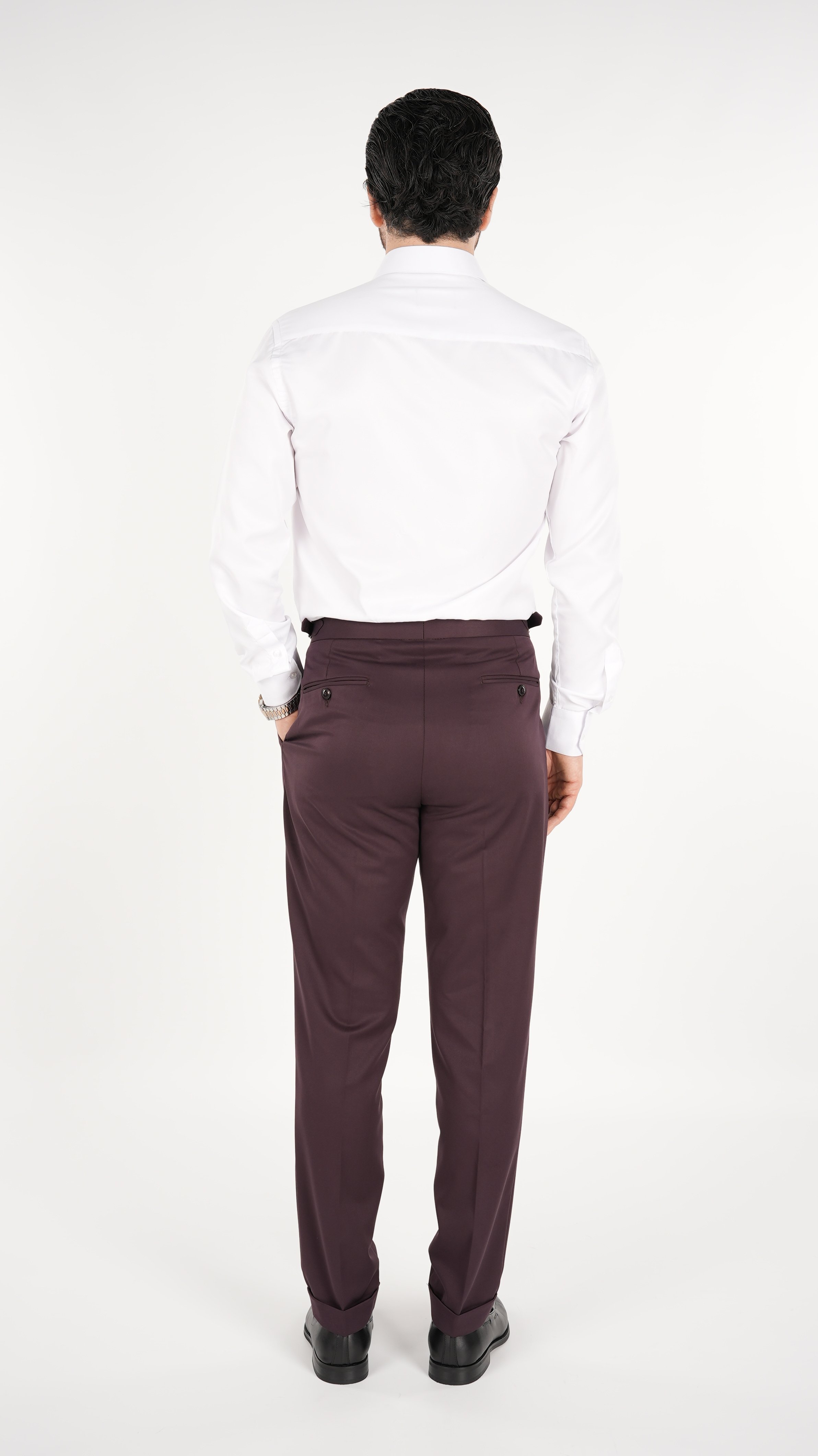 Erkek Slim Fit İtalyan Stil Piliseli TokaLı Likralı Pantolon - Bordo