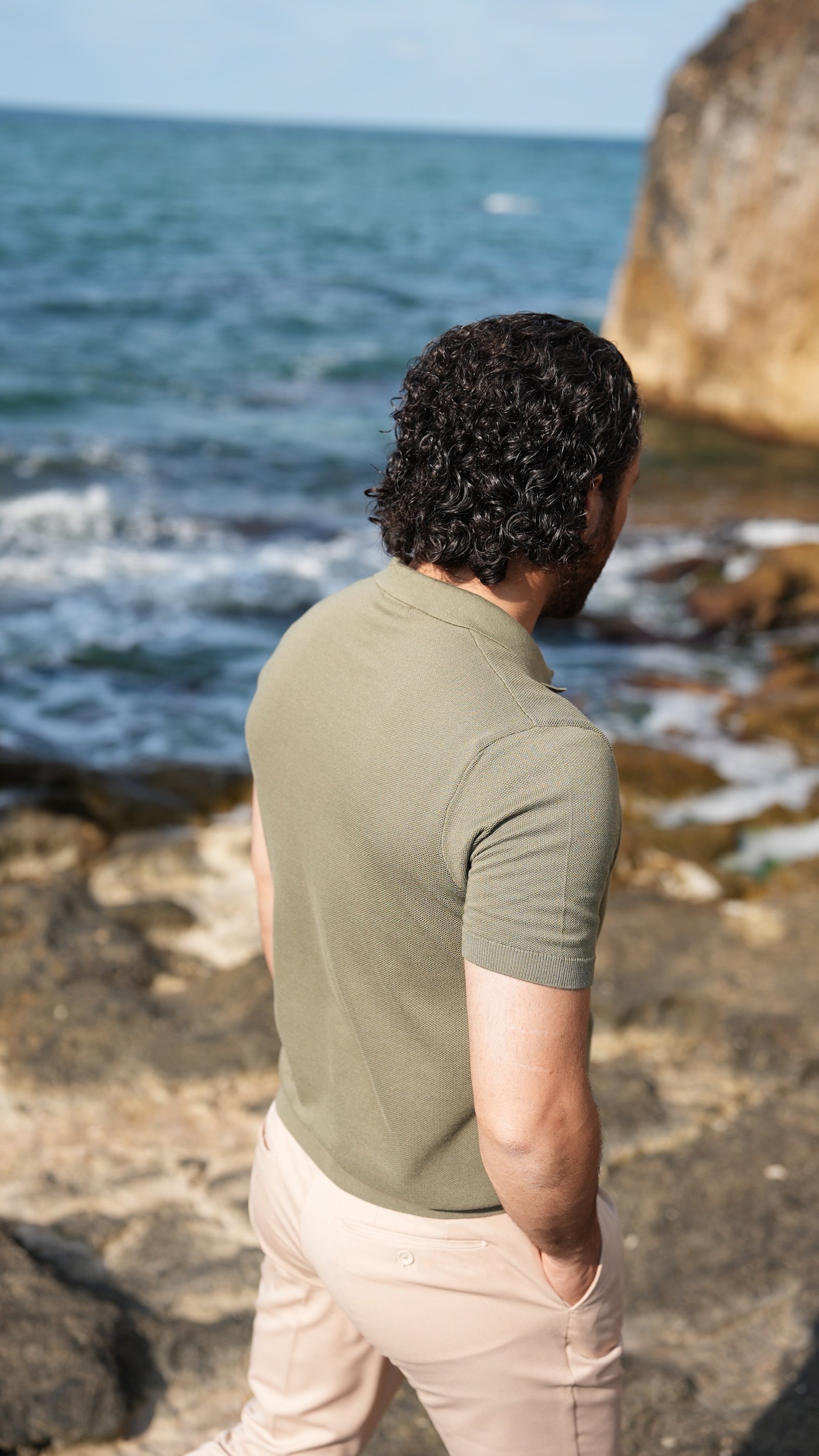 Erkek Tişört Slim Fit Spor Polo Yaka - Haki